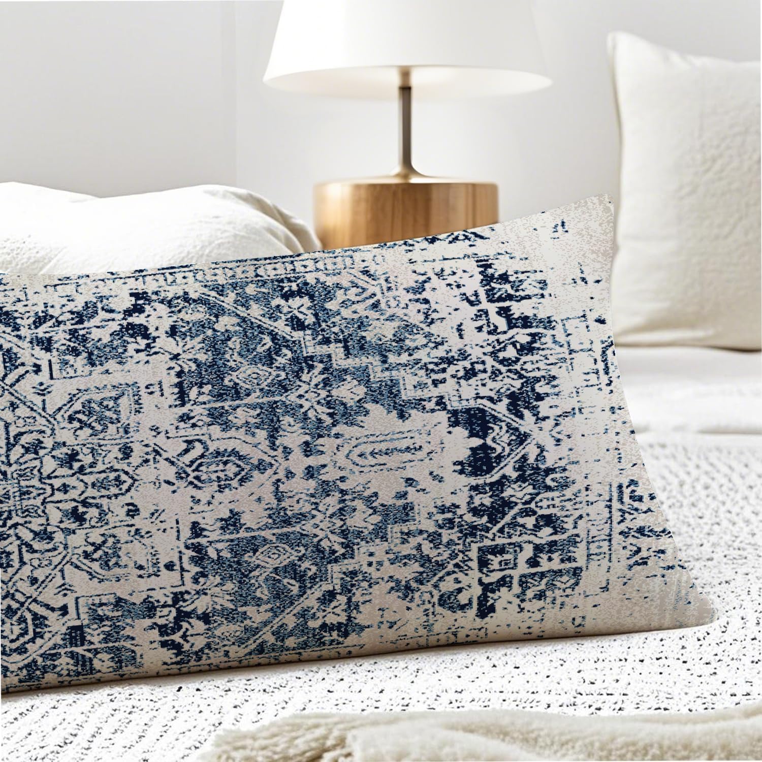Retro Boho Blue Tribal 20x54 Body Pillow Cover, Boho Home Room Decor, Vintage Blue Ethnic Moroccan Decorative Long Body Pillow Cases for…