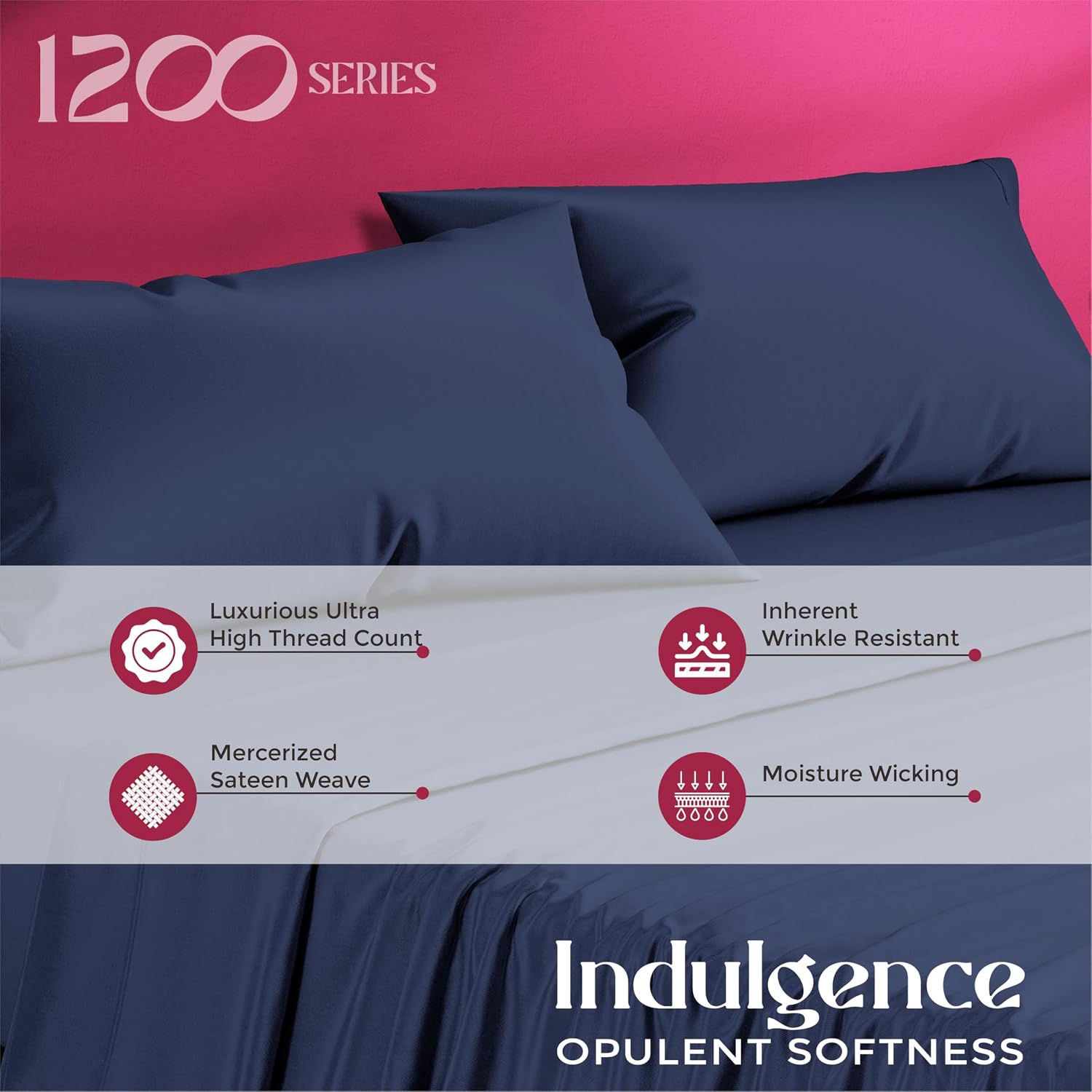 Mayfair Linen 100% Egyptian Cotton King Size Pillow Cases Set of 2 - Luxury 1200 Series Pillow Cases King Size (Navy Blue), Soft &…