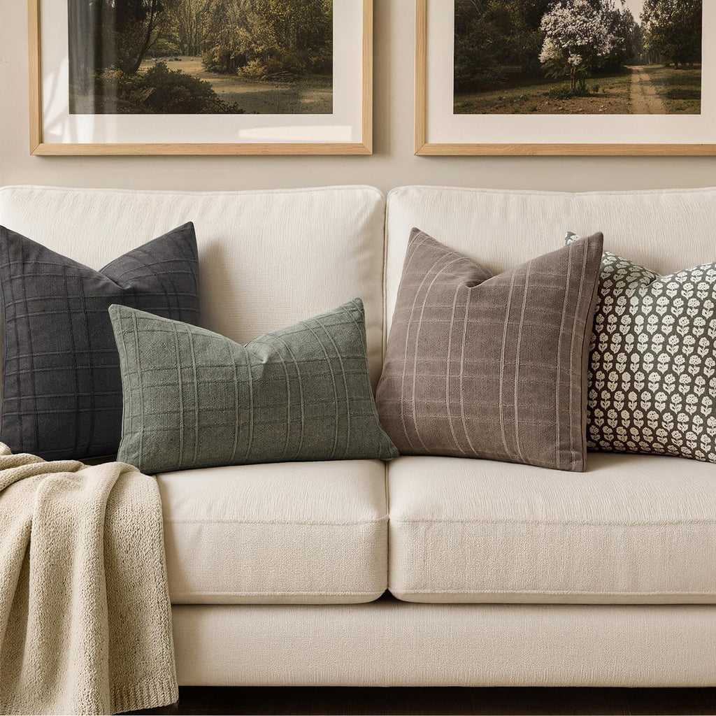 Miulee Decorative Linen Check Euro Shams Throw Pillow Covers Neutral Farmhouse Vintage Pillow Covers 24x24 Set of 2 Boho Modern Winter Home…