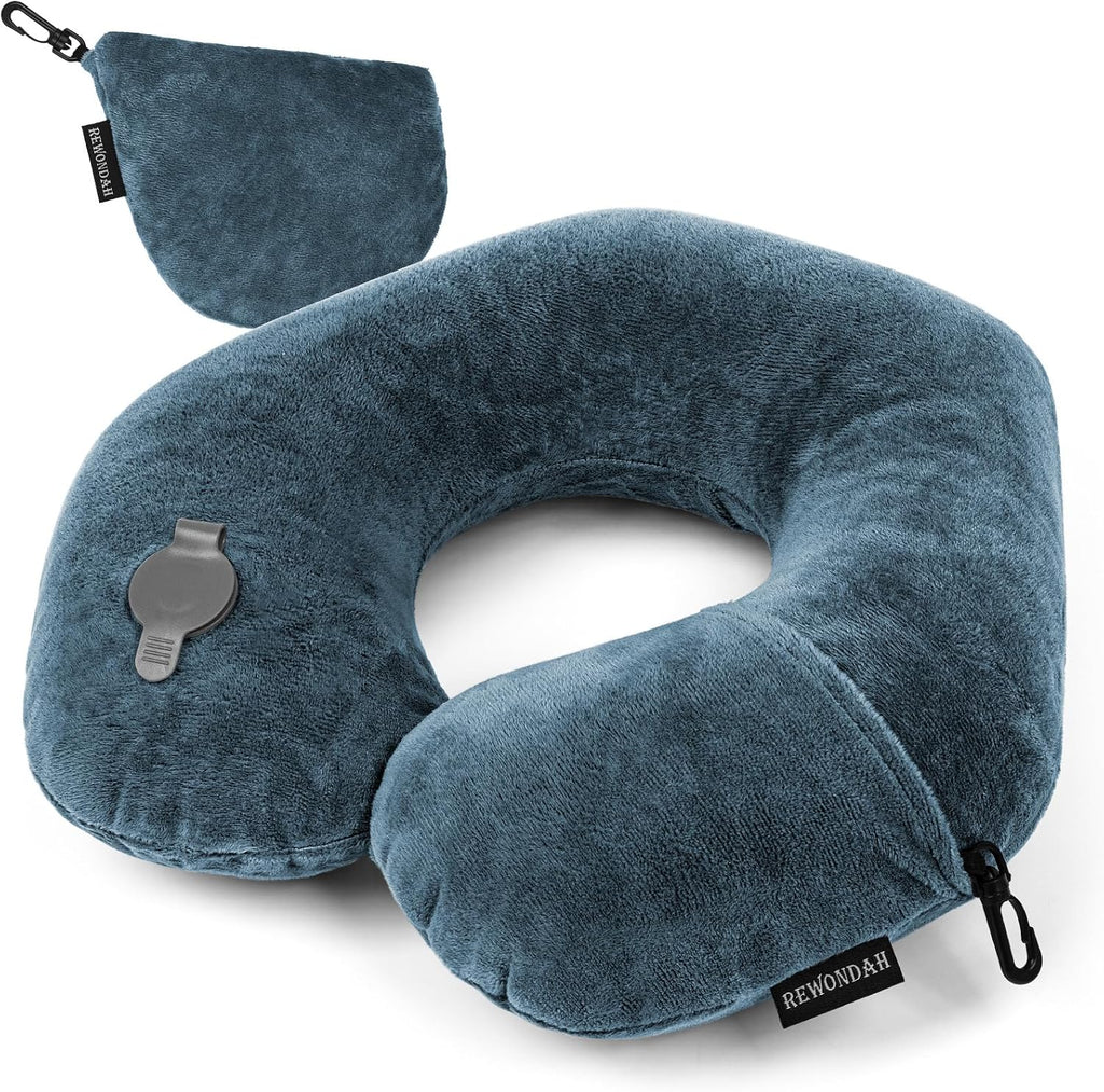 Rewondah Neck Pillows for Travel, Inflatable Travel Pillow, Inflatable Neck Pillow for Traveling Airplane with Soft Velour Washable…