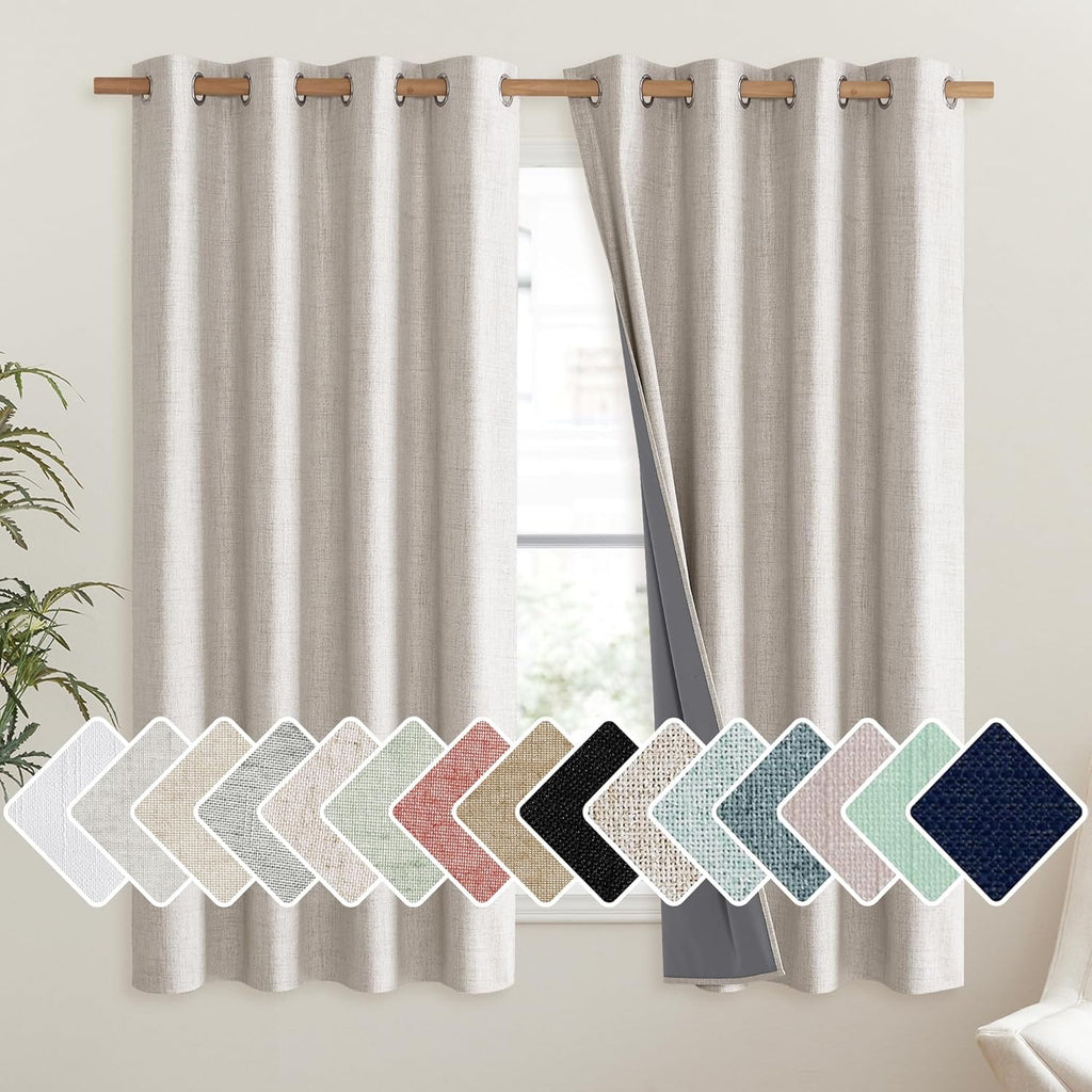 NICETOWN Brich Vintage Open Linen Weave Flax Thermal Curtains, 100% Blackout Curtains 48" Long for Dining Room, Soundproof Window…
