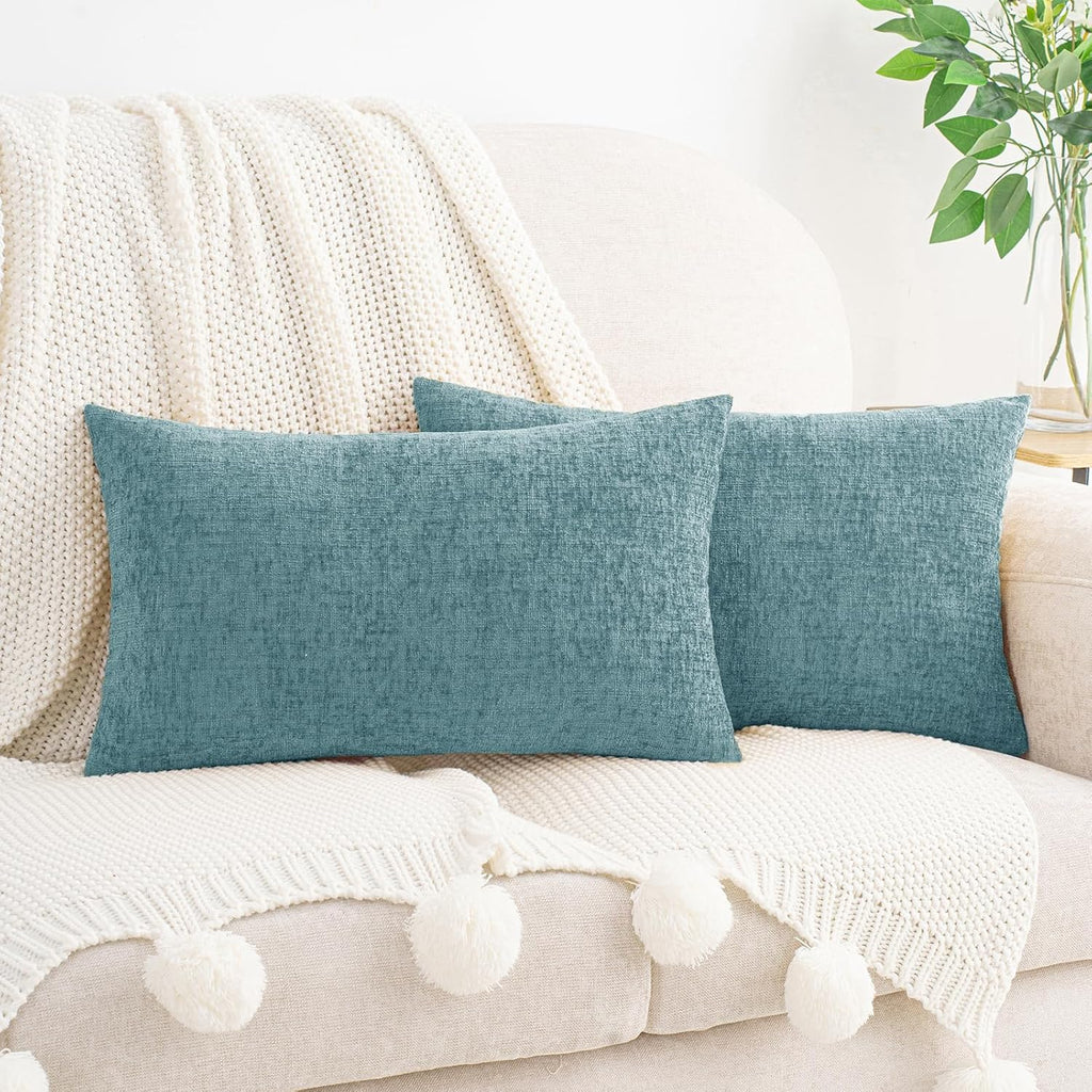 Hwy50 HWY 50 Smoky Blue Lumbar Pillow Covers 12x20 Inch Pack of 2, Soft Chenille Decorative Throw Pillow Covers Farmhouse for Couch Sofa Li…