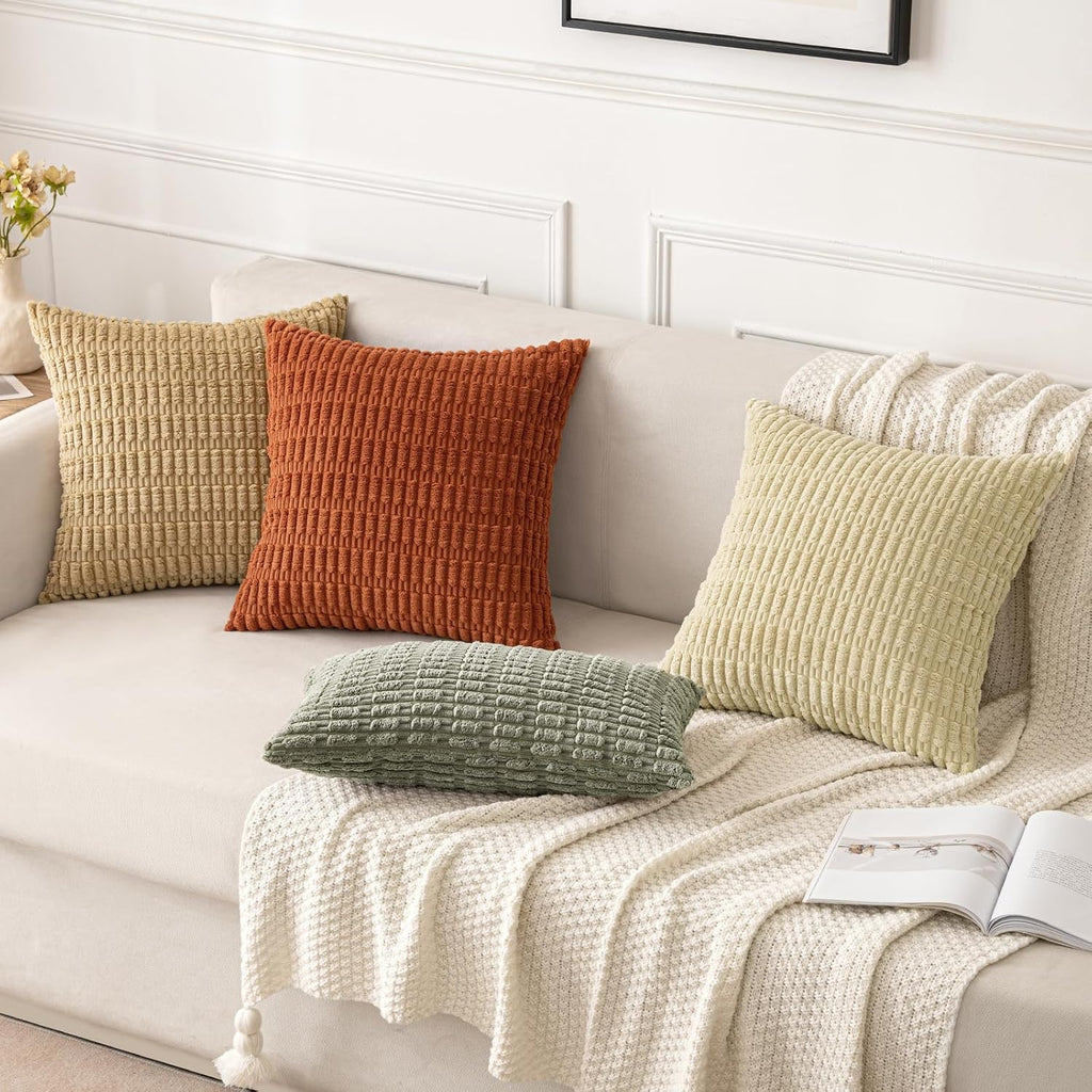 Miulee Pack of 2 Corduroy Decorative Throw Pillow Covers 16x16 Inch Soft Boho Striped Pillow Covers Modern Farmhouse Home Decor for Summer…