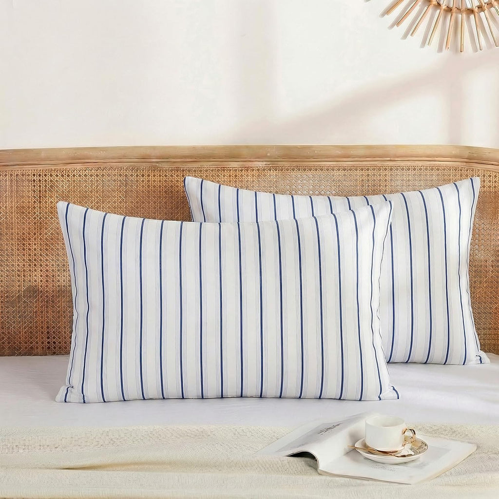 Merryword Standard Size Pillowcases, 100% Cotton Pillow Cases, Blue and White Striped Pillowcases, Soft Breathable Wide Stripes Pillow Cove…