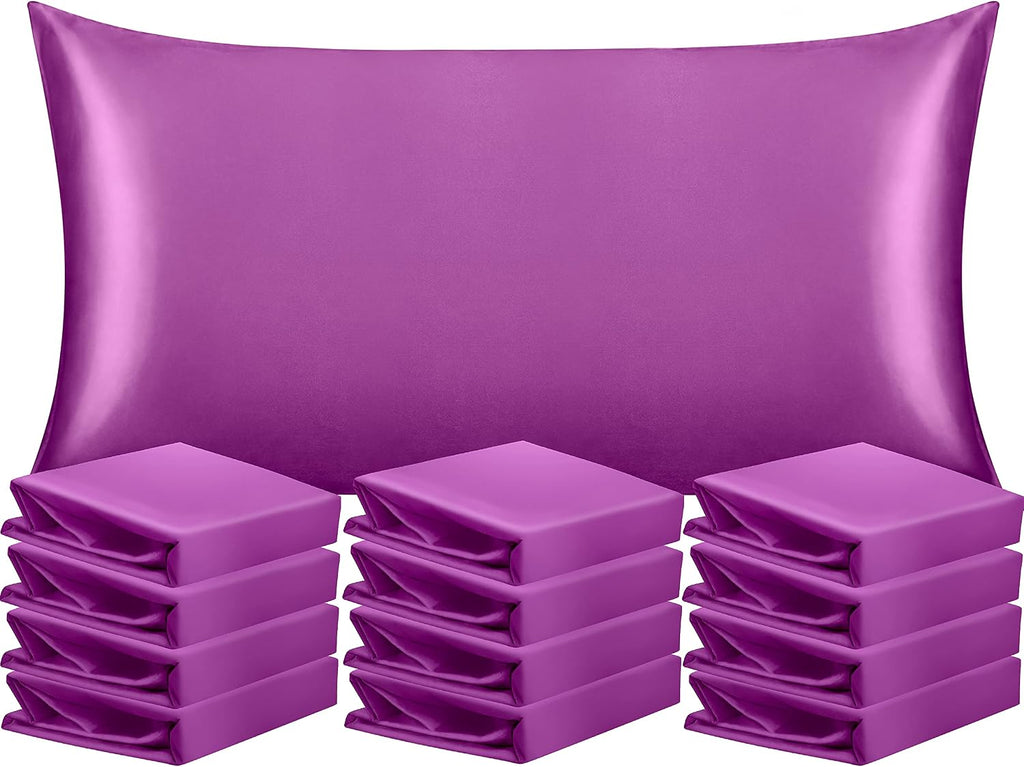 Ntbay 12 Pack Satin King Pillowcases for Hair and Skin, Luxurious and Silky Pillow Cases with Envelope Closure, 20 x 36 Inches, Purple 12 P…