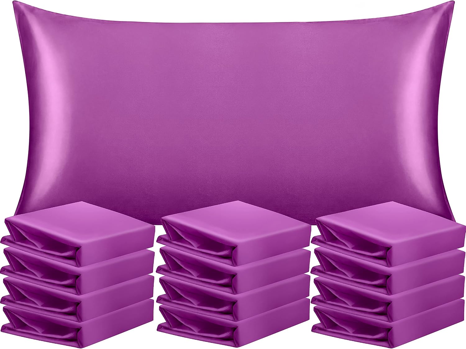 Ntbay 12 Pack Satin King Pillowcases for Hair and Skin, Luxurious and Silky Pillow Cases with Envelope Closure, 20 x 36 Inches, Purple 12 P…
