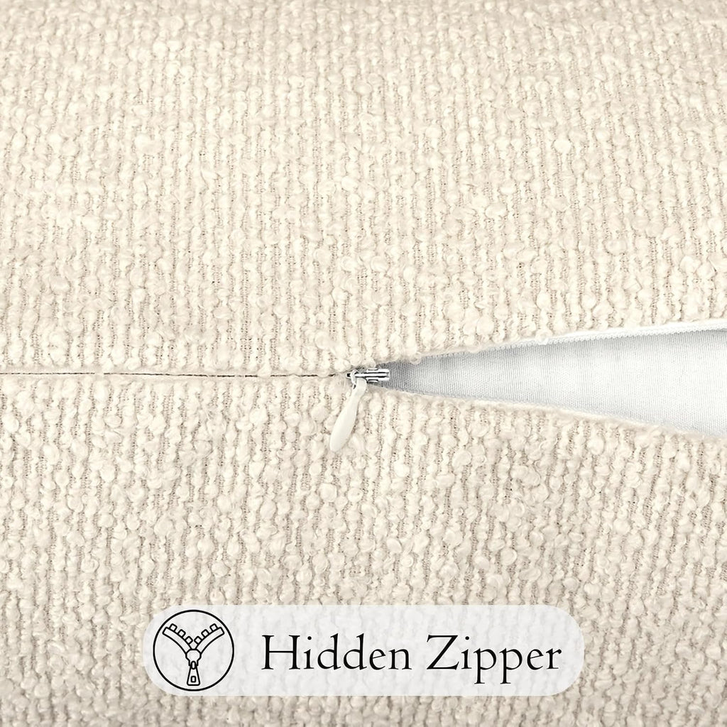 JoraLion 22x22 inch Boucle Throw Pillow Covers, Cream Woven Texture Neutral Pillow Cover Breathable Cushion Case for Couch Sofa Bed…