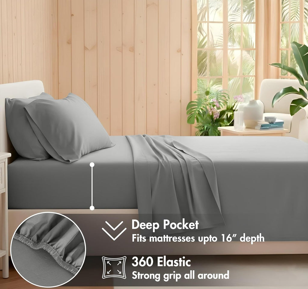 Ruvanti 100% Cotton Percale Sheets Twin Size – Crisp Cooling Bed Sheets for Hot Sleepers, Deep Pocket 16”, Soft Breathable & Durable Hotel-…