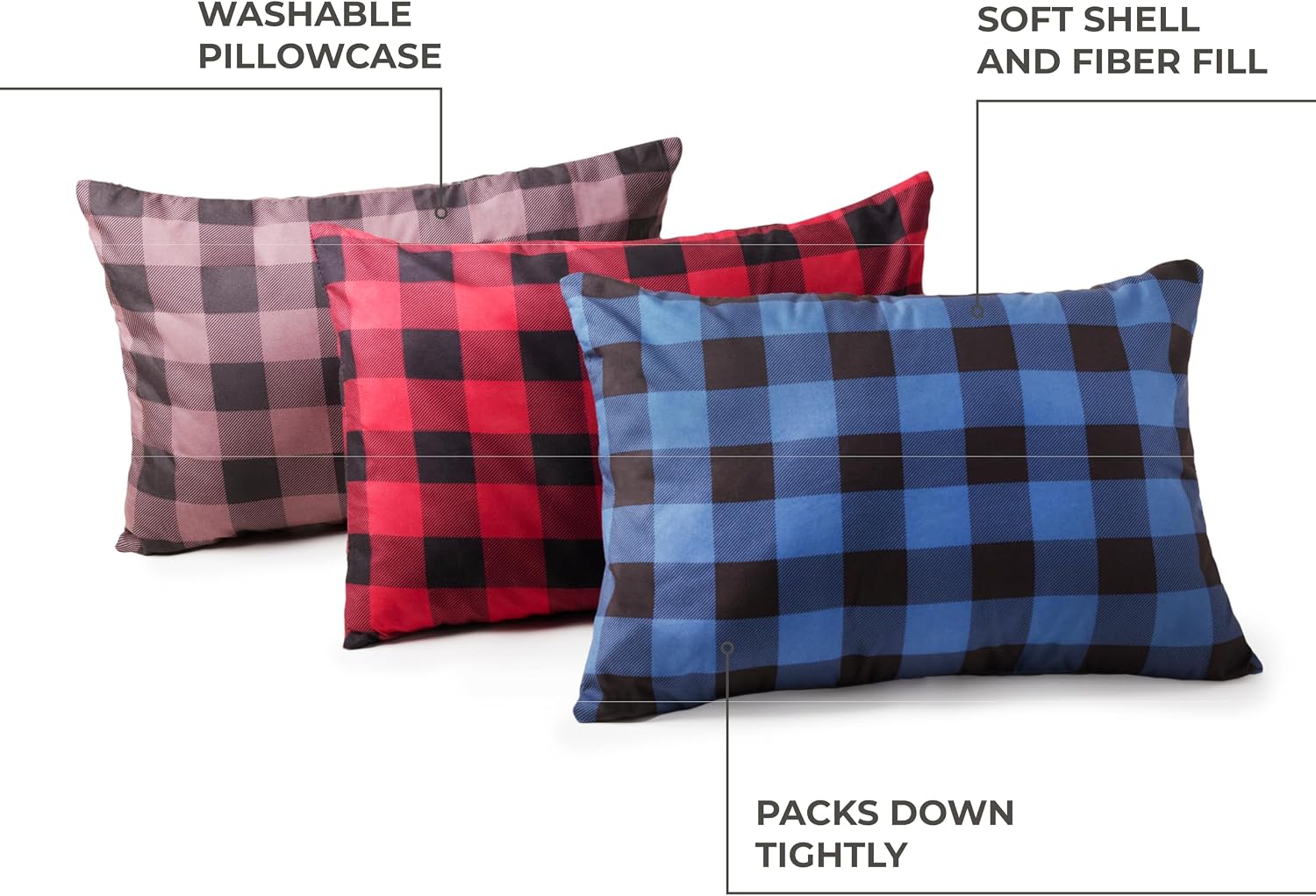 Teton Sports Camp Pillow; Great for Travel, Camping and Backpacking; Washable, Plum Plaid