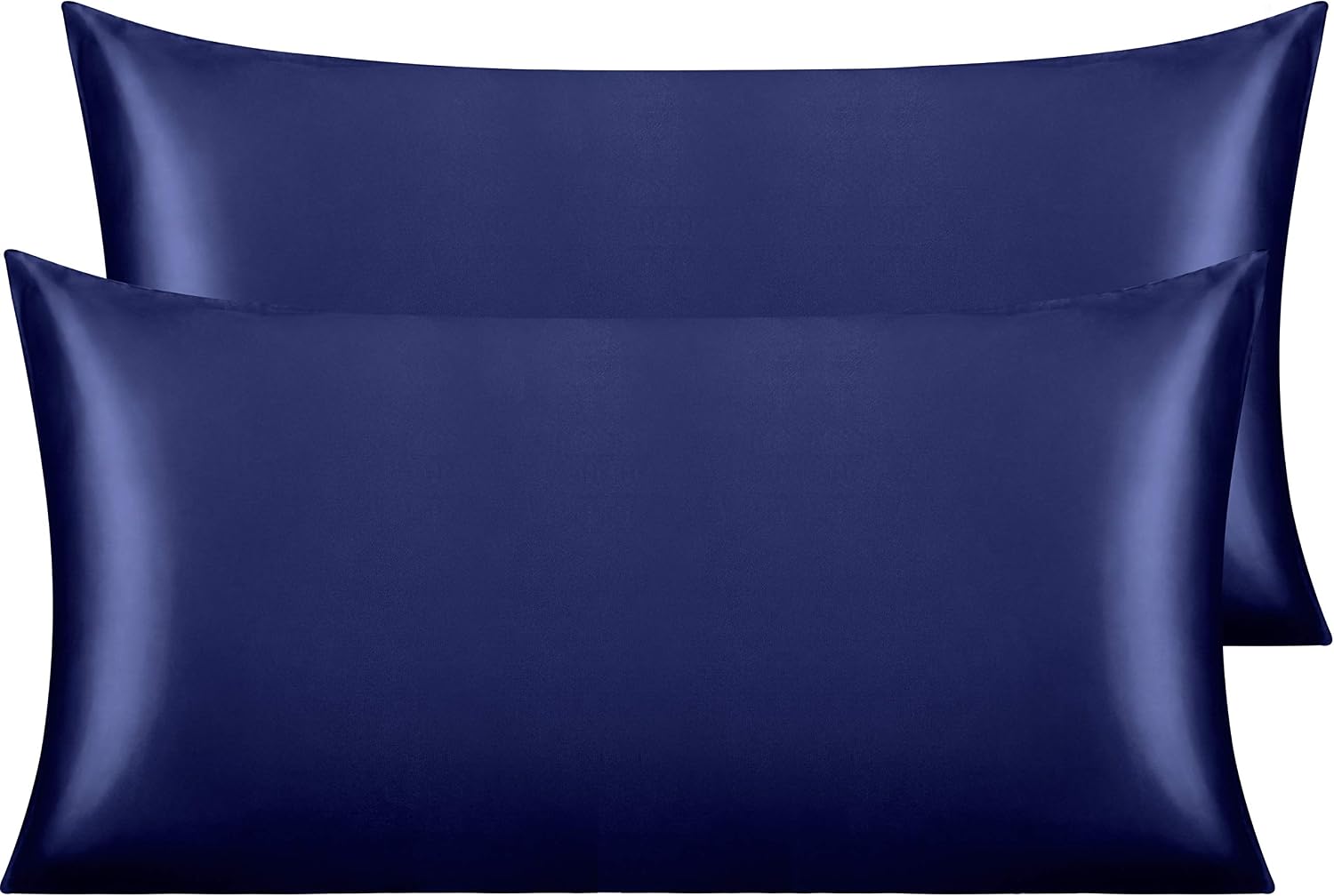 Ntbay 2 Pack Satin King Pillowcases for Hair and Skin, Luxurious and Silky Pillow Cases with Envelope Closure, 20x36 Inches, Navy Blue 2 Pa…