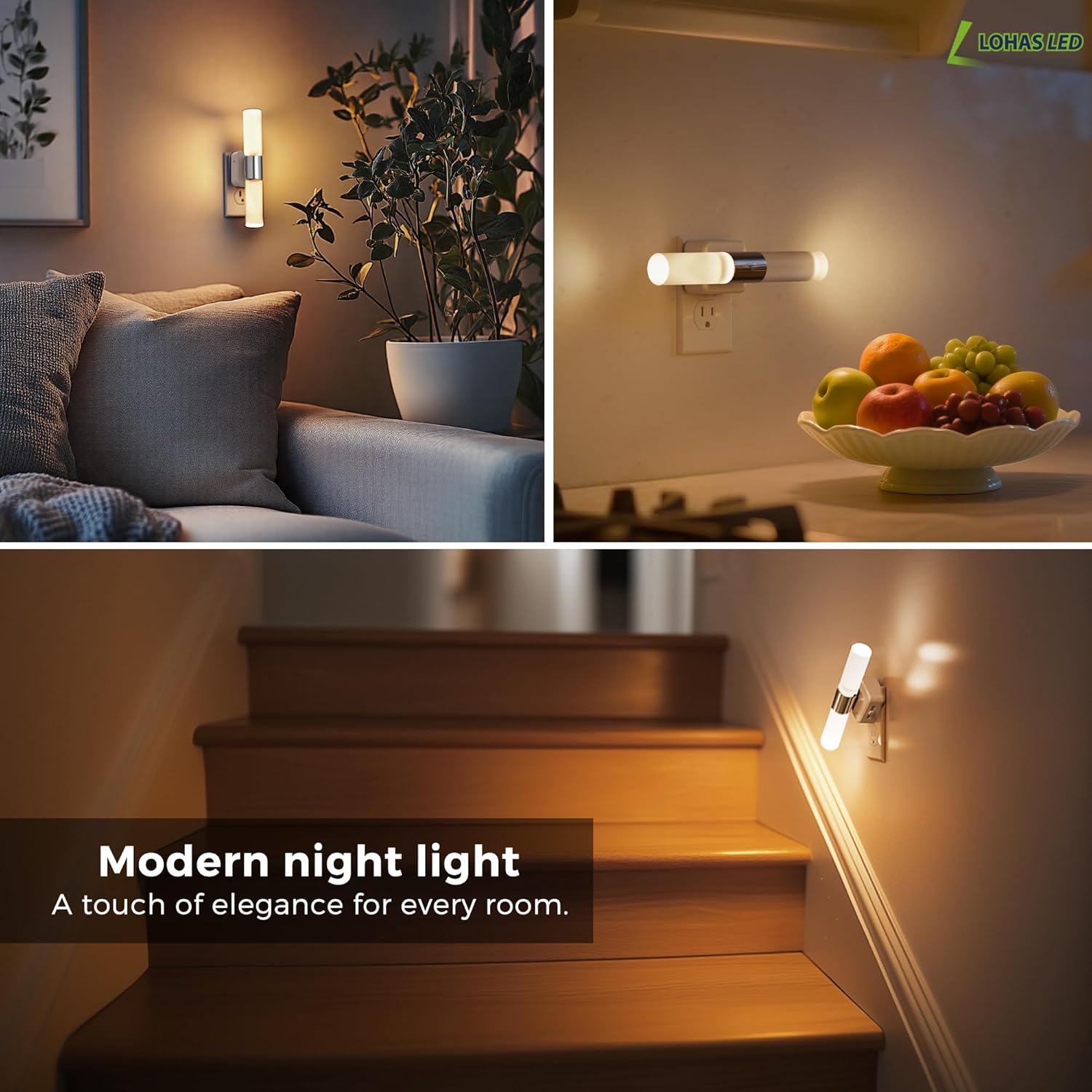 L LOHAS LED Night Light, Night Lights Plug into Wall, 3000K Soft White, 0-100LM Adjustable Brightness, 180° Rotating Plug in Night Light…