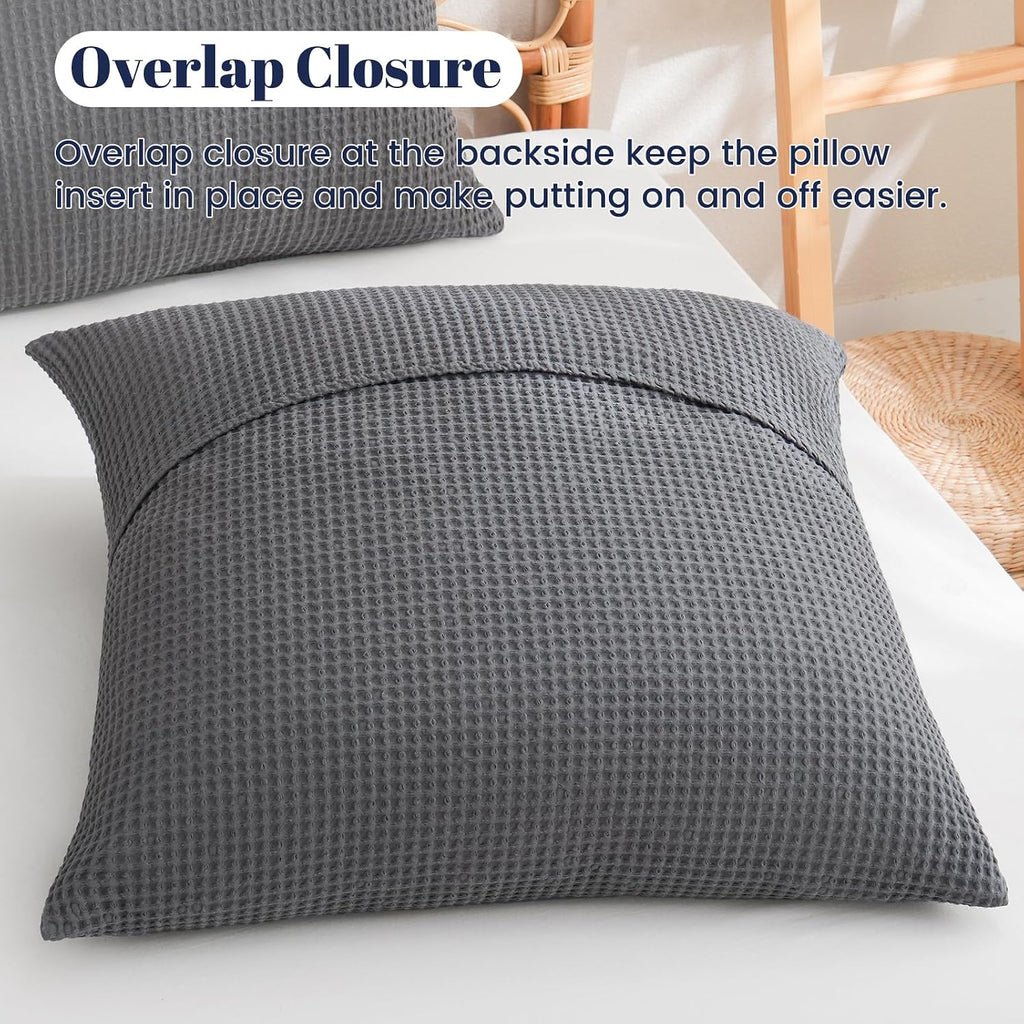 Phf 100% Cotton Waffle Weave Euro Shams 26" x 26", No Filling, 2 Pack Elegant Home Decorative Euro Throw Pillow Covers for Bed Couch Sofa,…