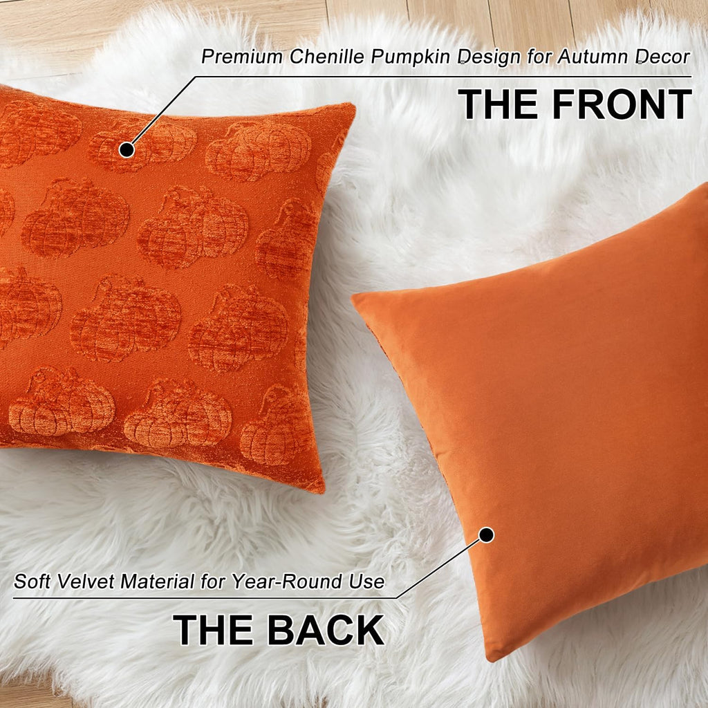decorUhome Decorative Two Rust Pumpkins Thanksgiving Throw Pillow Covers 18x18 Set of 2, Soft Chenille Jacquard Farmhouse Textured Pillow…