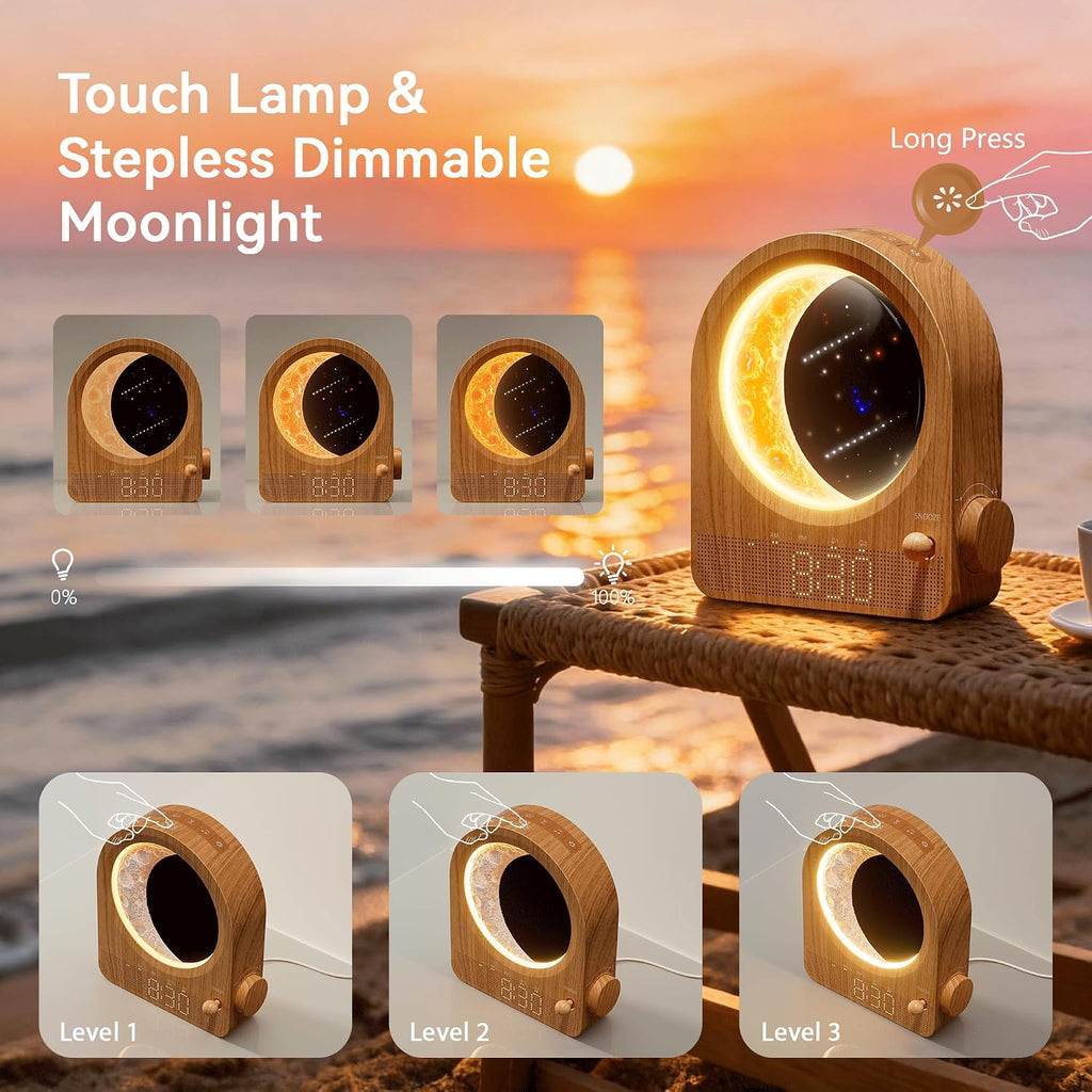 blonbar Sunrise Alarm Clocks with Dimmable Moon Lamp, 2 Alarm Clocks with 12Levels Volume for Heavy Sleepers, 10 Natural Sounds with 30/60/…