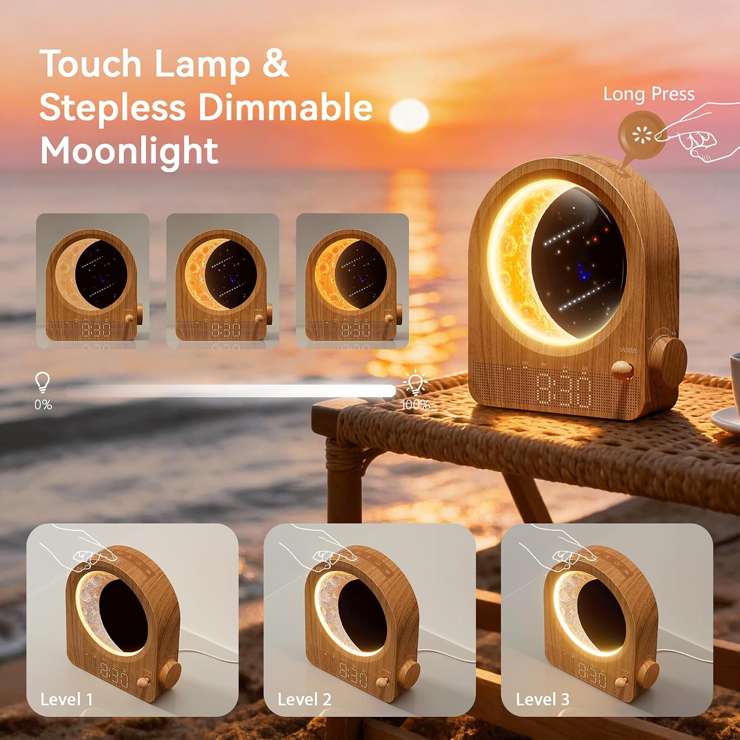 blonbar Sunrise Alarm Clocks with Dimmable Moon Lamp, 2 Alarm Clocks with 12Levels Volume for Heavy Sleepers, 10 Natural Sounds with 30/60/…