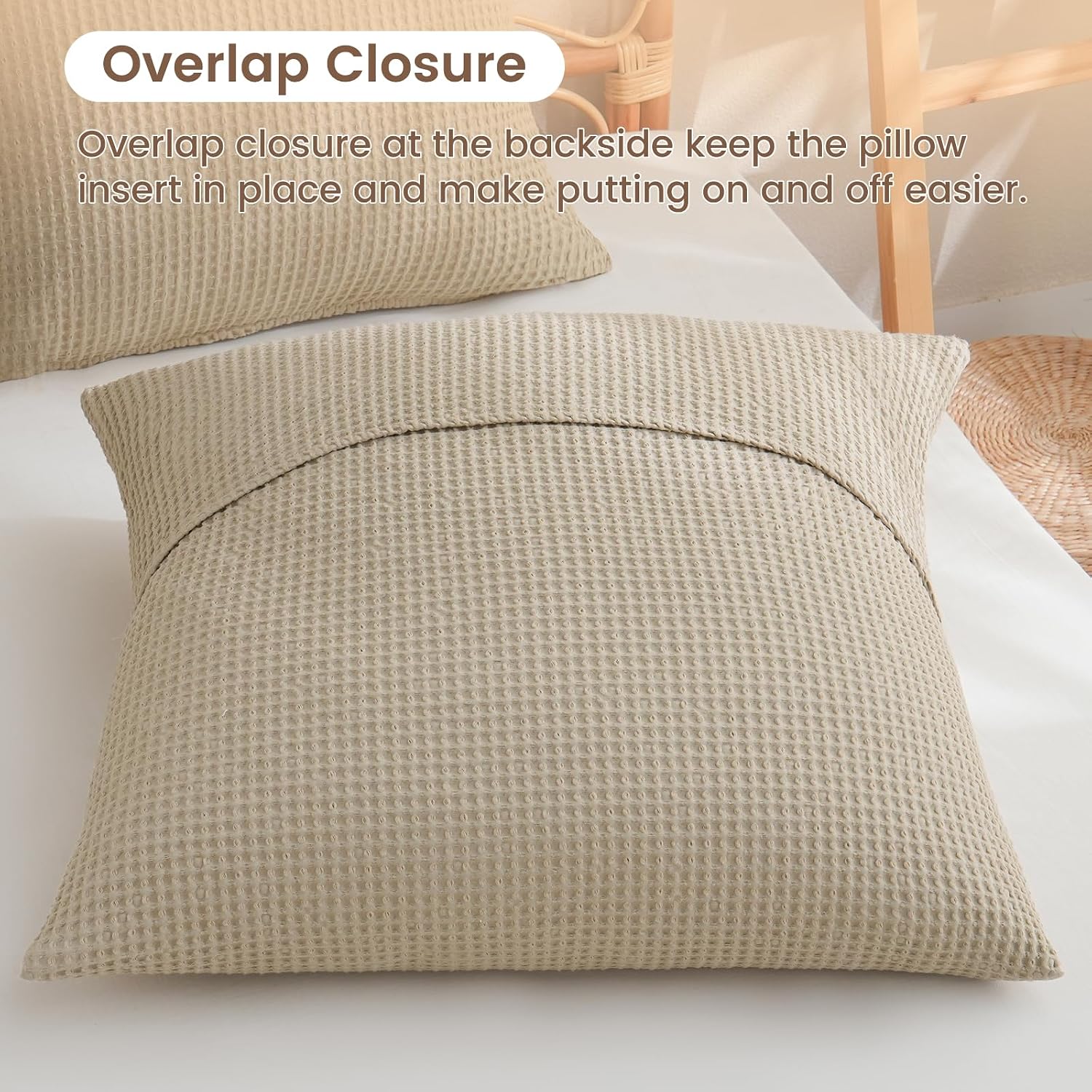 Phf 100% Cotton Waffle Weave Euro Shams 26" x 26", No Filling, 2 Pack Elegant Home Decorative Euro Throw Pillow Covers for Bed Couch Sofa,…