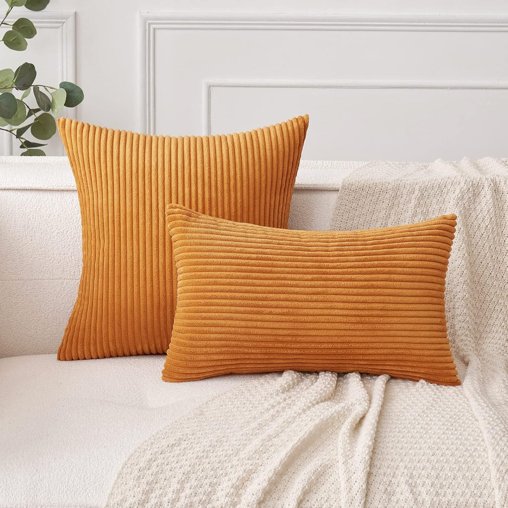 MIULEE Pack of 2 Burnt Orange Pillow Covers 16x16 Inch Soft Boho Striped Corduroy Throw Pillow Covers Set Decorative Square Cushion Cases…