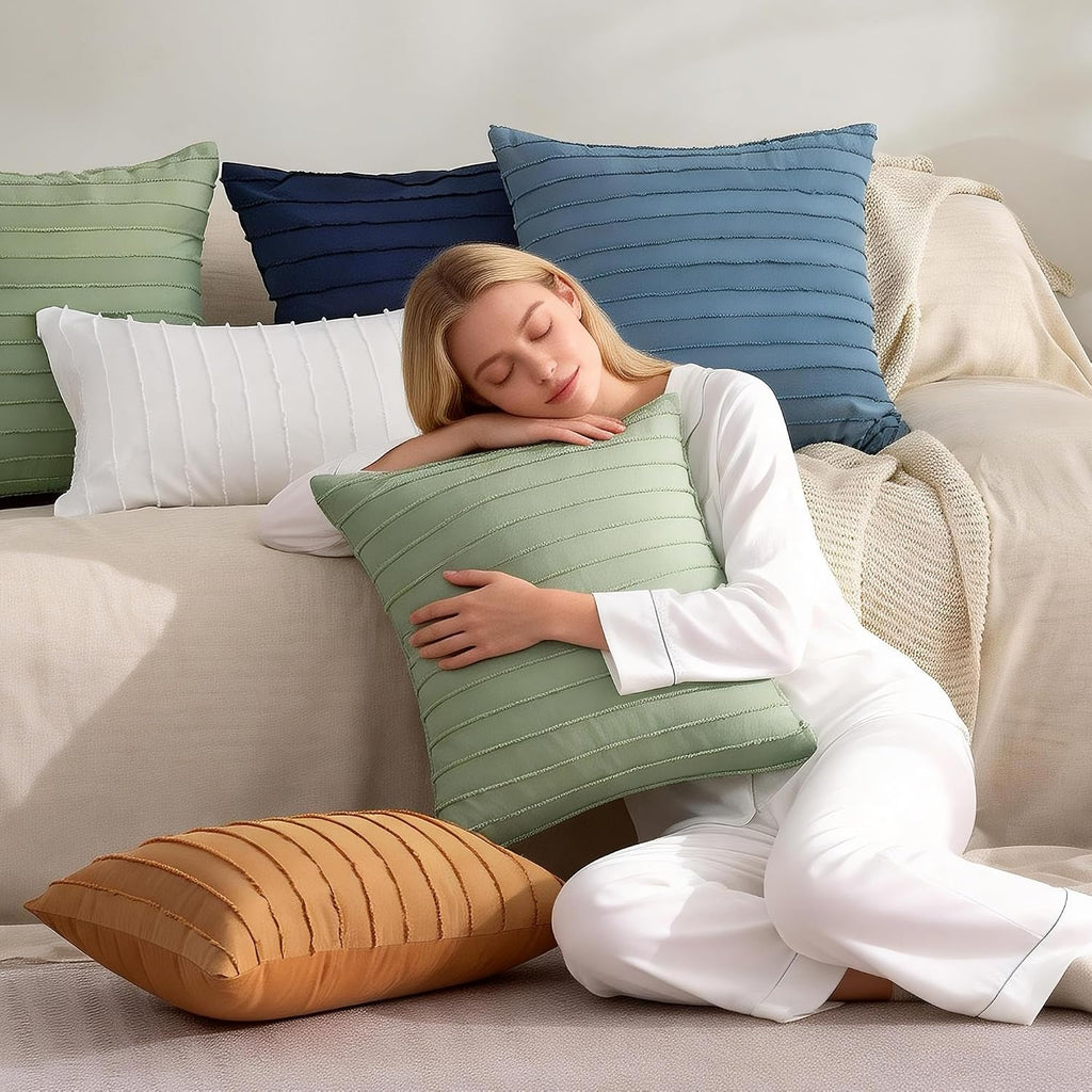Jellymoni 2 Pack White Pillowcases 18" x18", Soft Microfiber Striped Tufted Pillow Covers(Pillows are not Included) 2 Pack 18 inches White