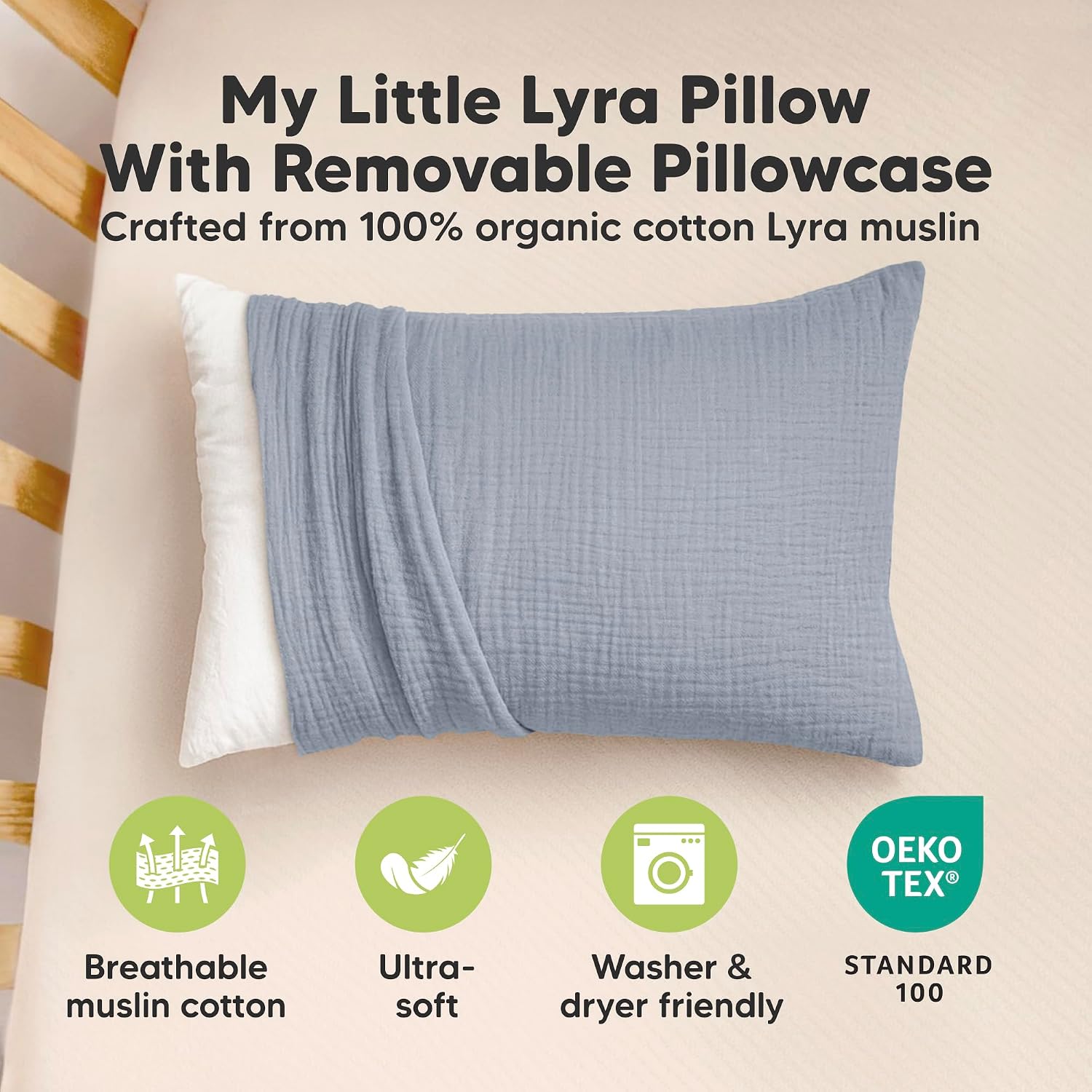 KeaBabies Toddler Pillow with Pillowcase – 13x18 Soft, Breathable Organic Cotton Muslin Kids Pillow for Sleeping, Travel, Preschool Nap…
