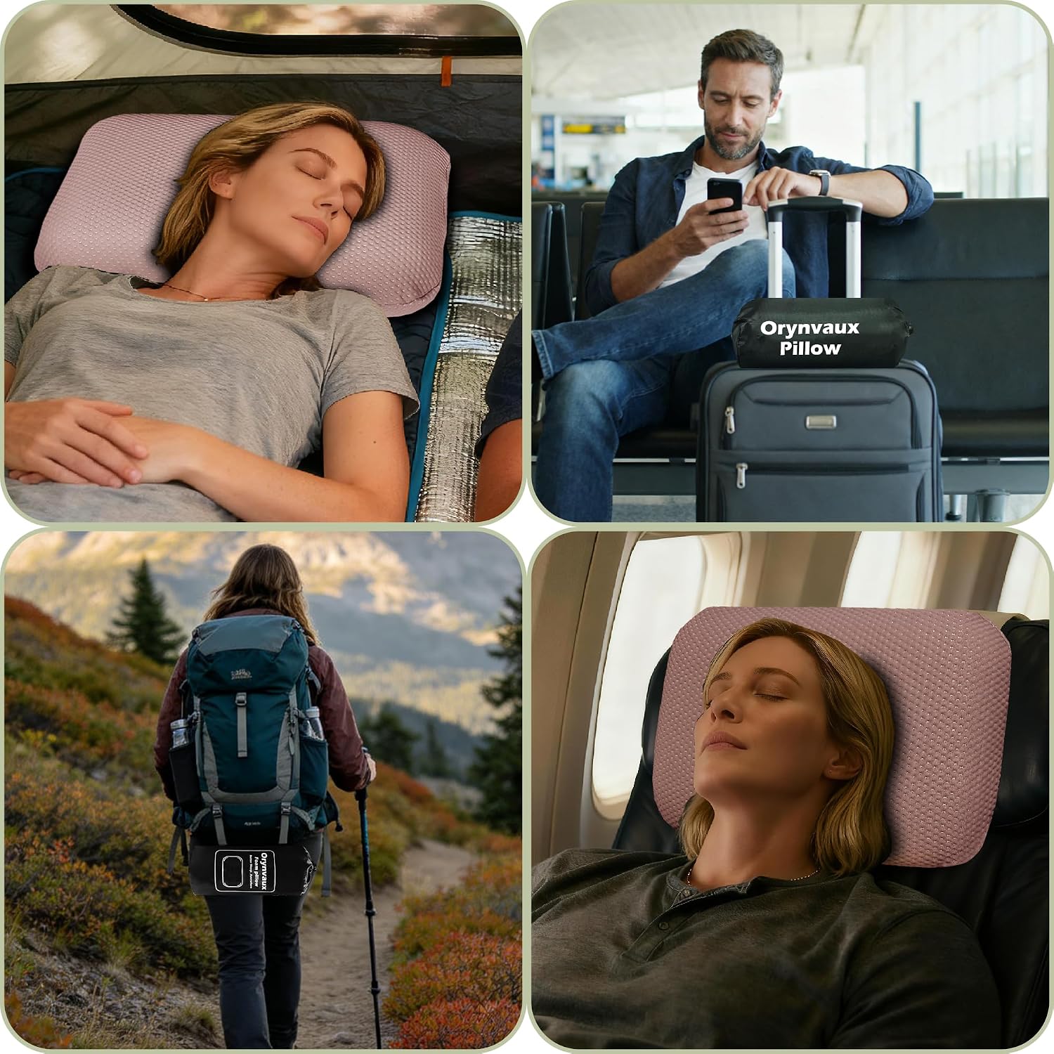 BetterSleepAnywhere! Cooling Camping Pillow, Memory Foam Travel Pillow with Adjustable Buckle Strap & Storage Bag