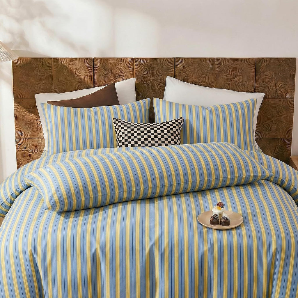Merryword Blue & Yellow Striped Pillowcases, 100% Cotton Pillow Cases, King Size Pillowcases, Soft Breathable Ribbon Stripe Pillow Covers,…