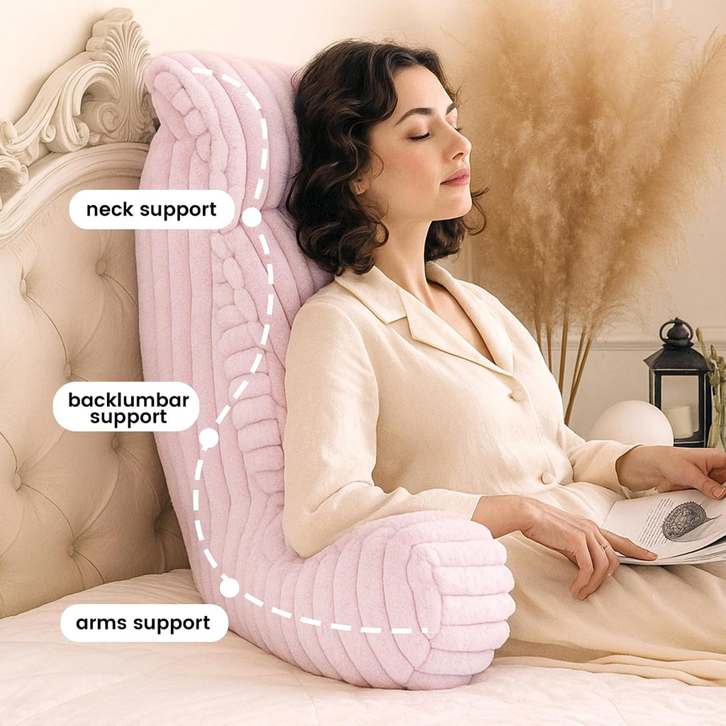 AmélieHome Amélie Home Faux Fur Reading Pillow with Pocket for Sitting in Bed, Adult Backrest Bed Pillow with Washable Cover for Loung…