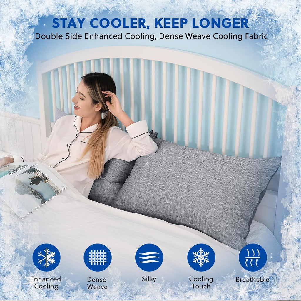 Homfine Cooling Pillowcase Body Size - Double Side Q-Max 0.439 Cooling Fiber for Pillow Protector, Long Cold Pillow Cover for Hot Sleeper N…