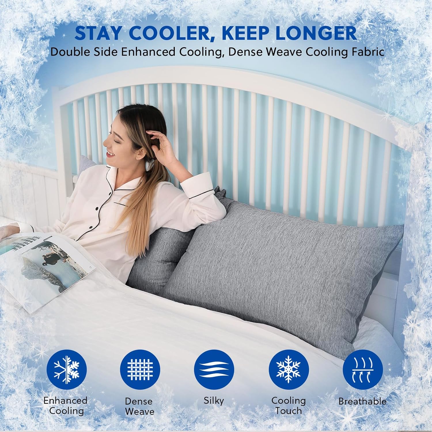 Homfine Cooling Pillowcase Body Size - Double Side Q-Max 0.439 Cooling Fiber for Pillow Protector, Long Cold Pillow Cover for Hot Sleeper N…