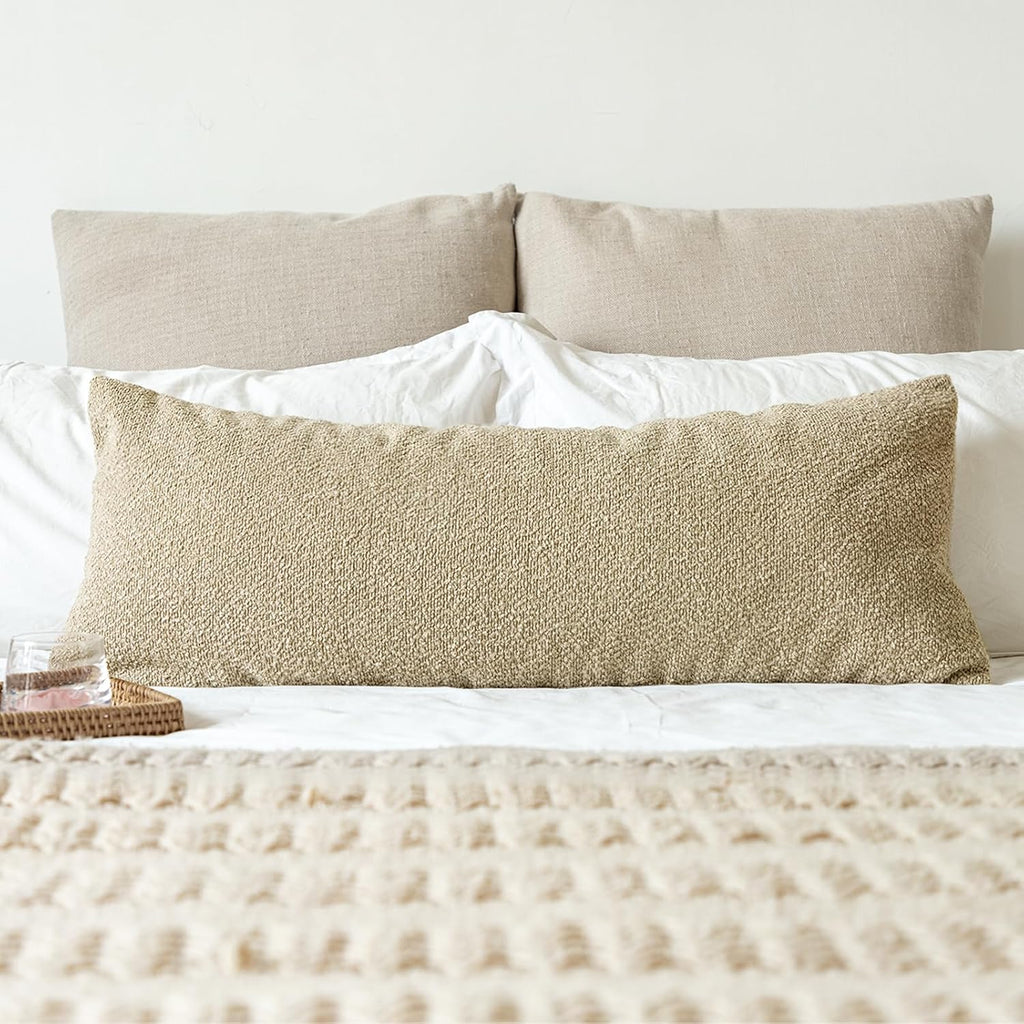 JoraLion 14x36 inch Boucle Lumbar Pillow Cover, Camel Woven Texture Neutral Long Pillow Cover Breathable Cushion Case for Couch Sofa Bed…
