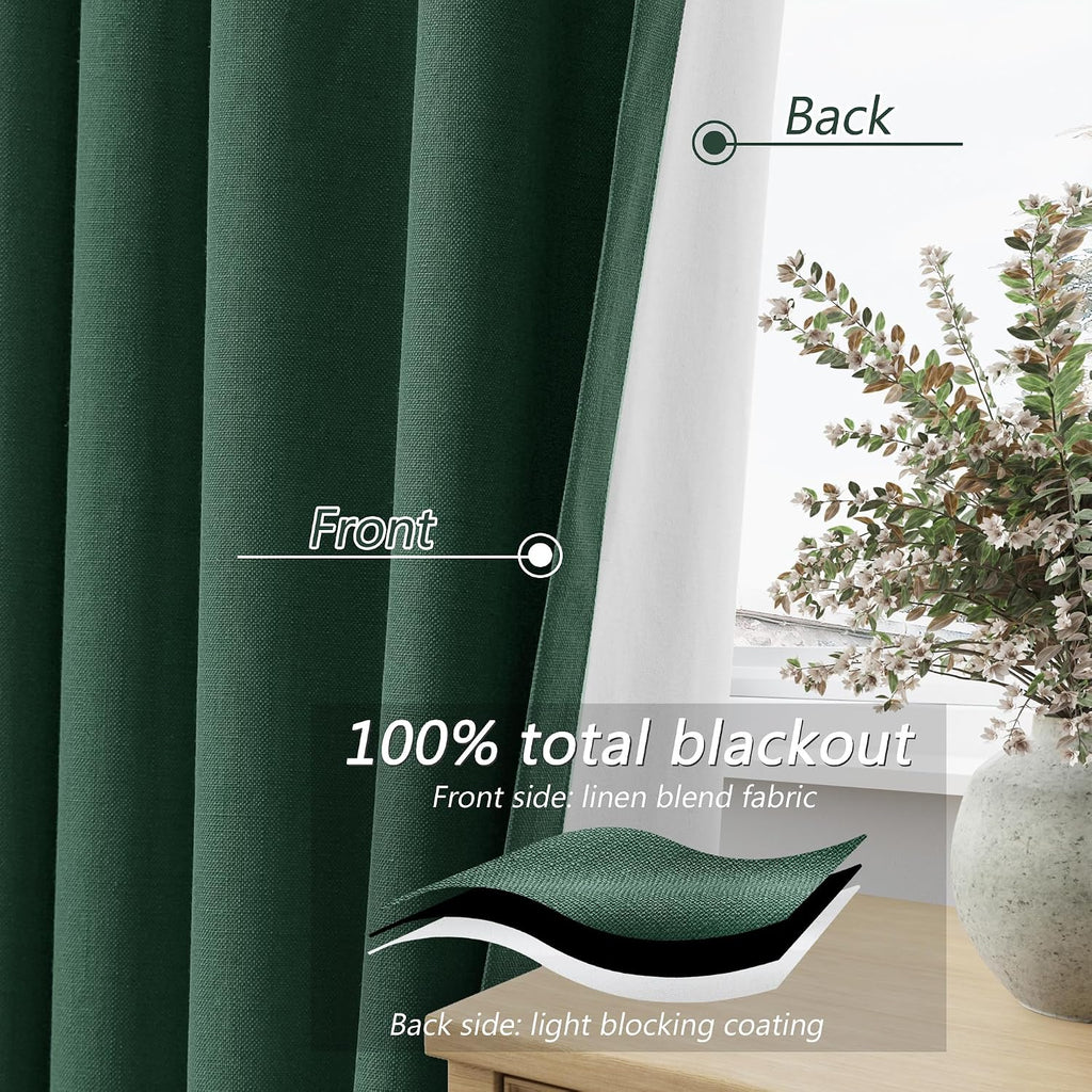Guken 100% Blackout Curtains 120 Inch Length 2 Panels Set for Living Room Bedroom Back Tab Thermal Insulated Black Out Linen Drapes Room Da…