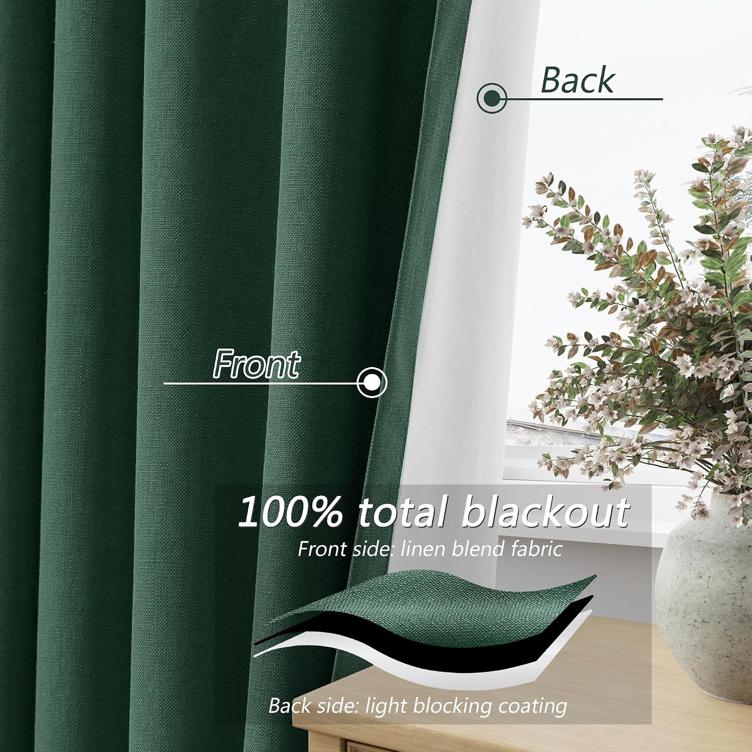 Guken 100% Blackout Curtains 120 Inch Length 2 Panels Set for Living Room Bedroom Back Tab Thermal Insulated Black Out Linen Drapes Room Da…