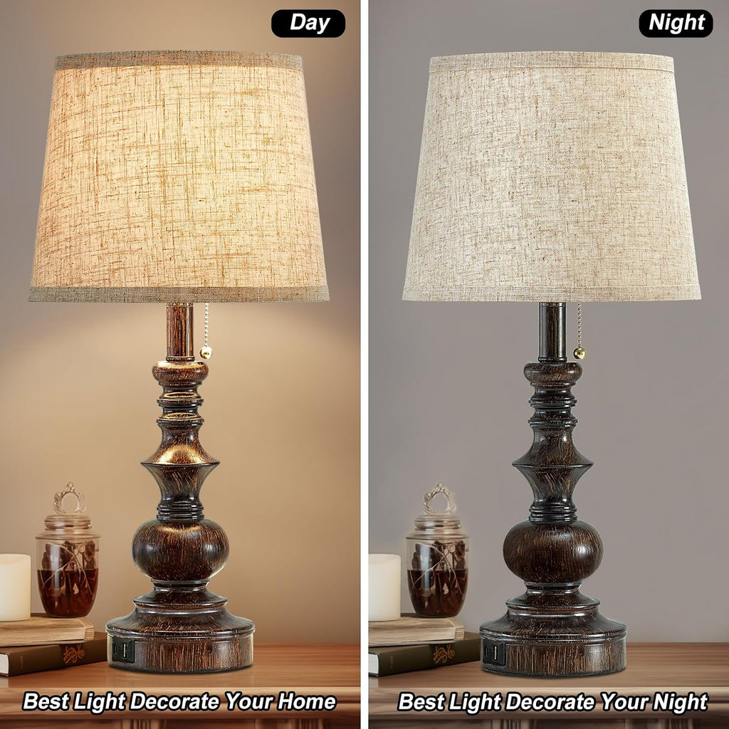 Drawealth 22'' Farmhouse Bedside Table Lamps Set of 2 for Bedroom Nightstand Lamps with USB A+C Charging Ports Traditional Small Table…