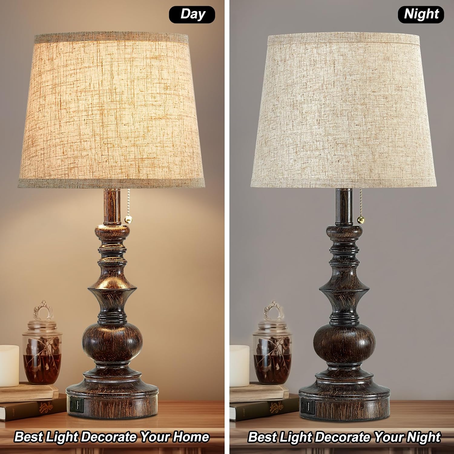 Drawealth 22'' Farmhouse Bedside Table Lamps Set of 2 for Bedroom Nightstand Lamps with USB A+C Charging Ports Traditional Small Table…