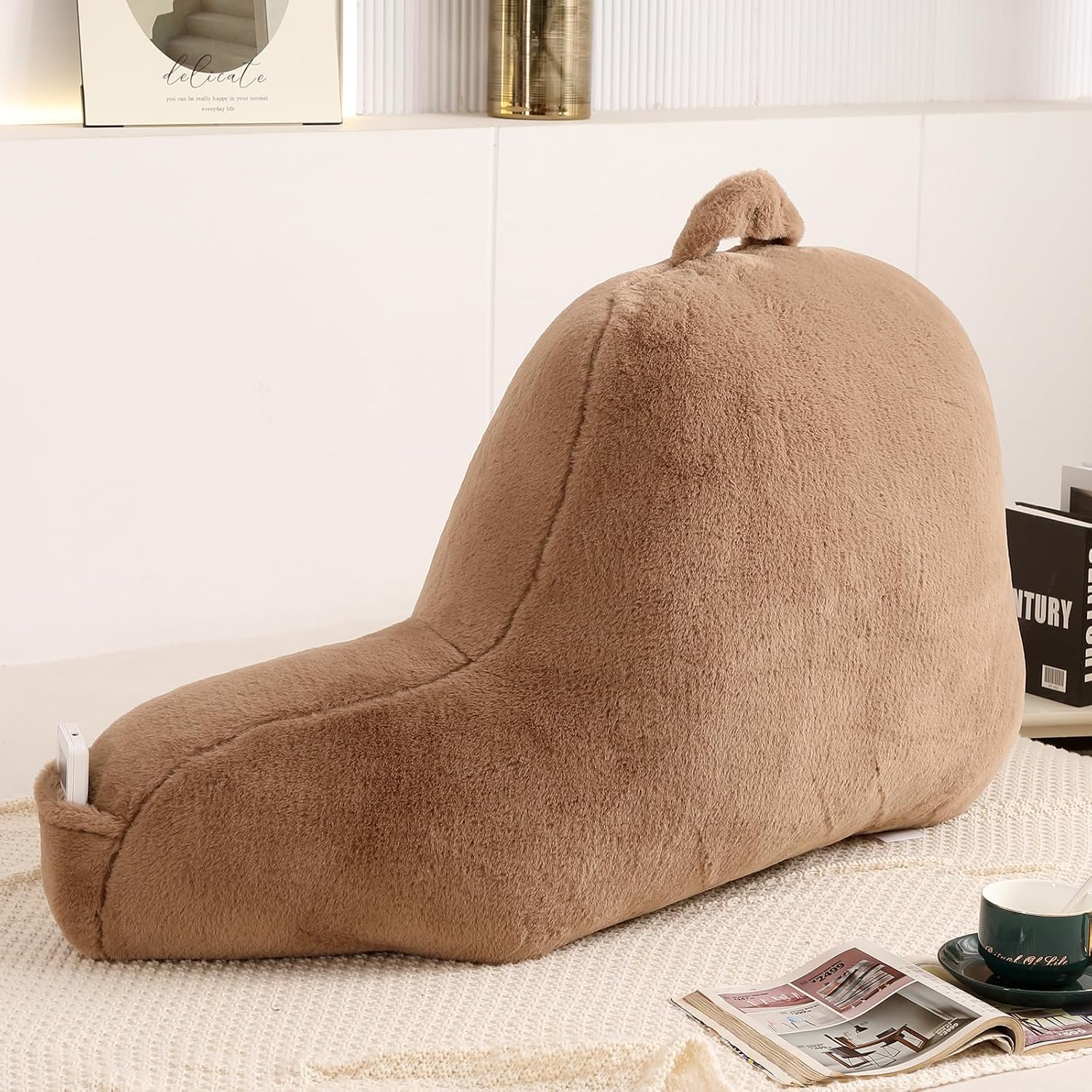 Pajeo Aesthetic Reading Pillow for Bed, Soft Faux Fur Sitting Pillow with Arms for Gaming & Lounging, Oeko-TEX Certified Plush Backrest Pillo…