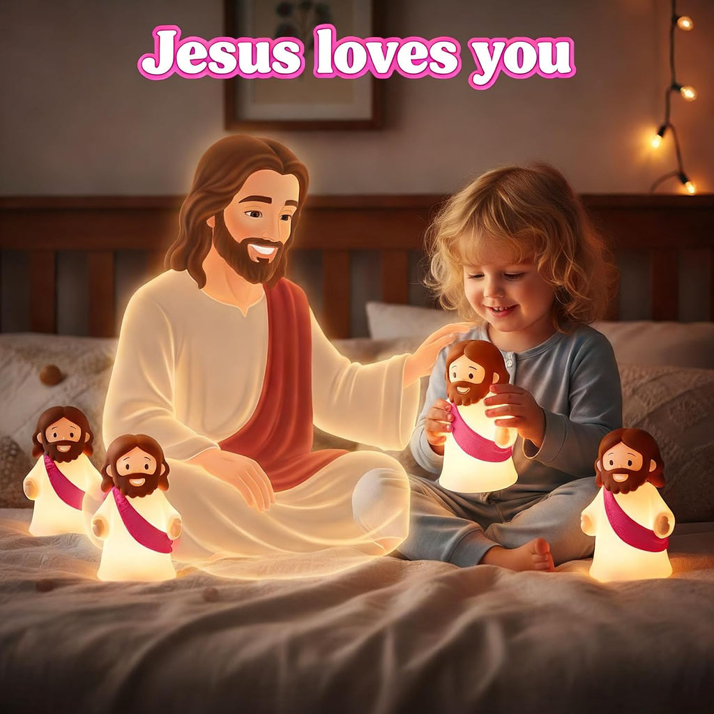 Jesus Night Light Rechargeable Bedside Night Light Dimmable Silicone LED Light Ideal for Religious Gatherings, Gifts for Sunday School…