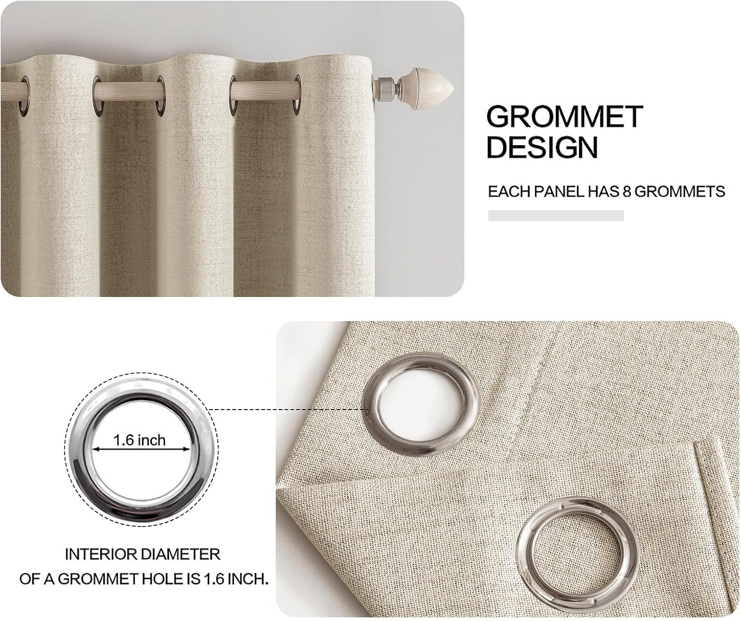 Miulee Linen Curtains for Bedroom 100% Blackout Thermal Insulated Stone Grommet Room Darkening Curtains & Drapes Fall Decor for Living Room…