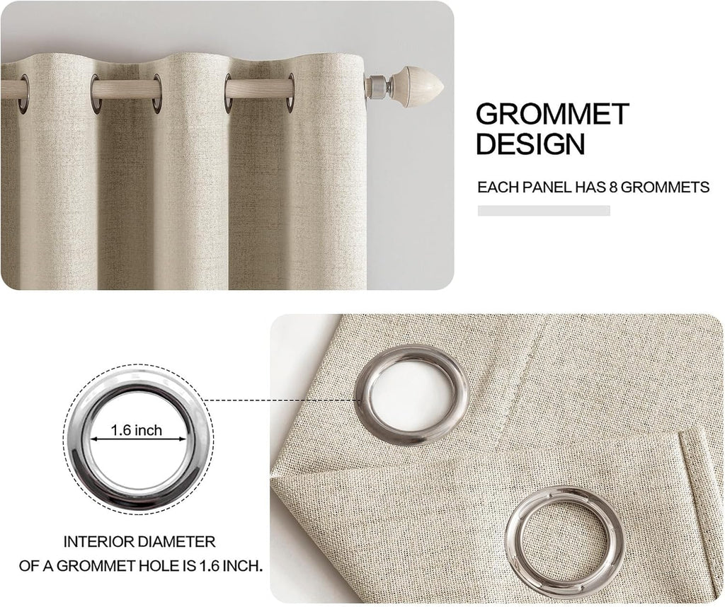 Miulee Linen Curtains for Bedroom 100% Blackout Thermal Insulated Stone Grommet Room Darkening Curtains & Drapes Fall Decor for Living Room…