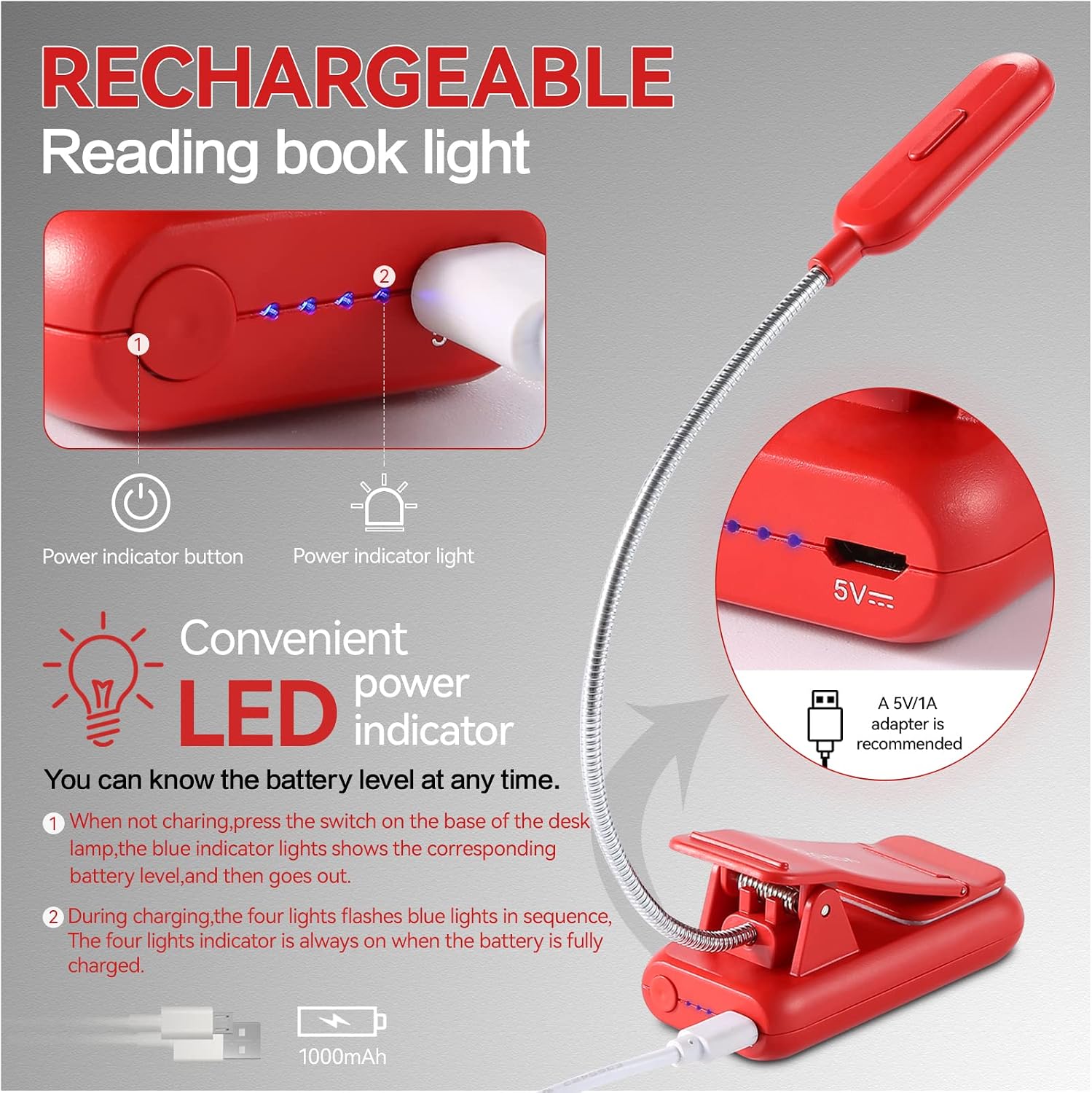 Vavofo Rechargeable Book Light for Reading in Bed Kids, 7 LED Reading Light with 9-Level Warm Cool White Daylight, Eye comfort Lamp with…