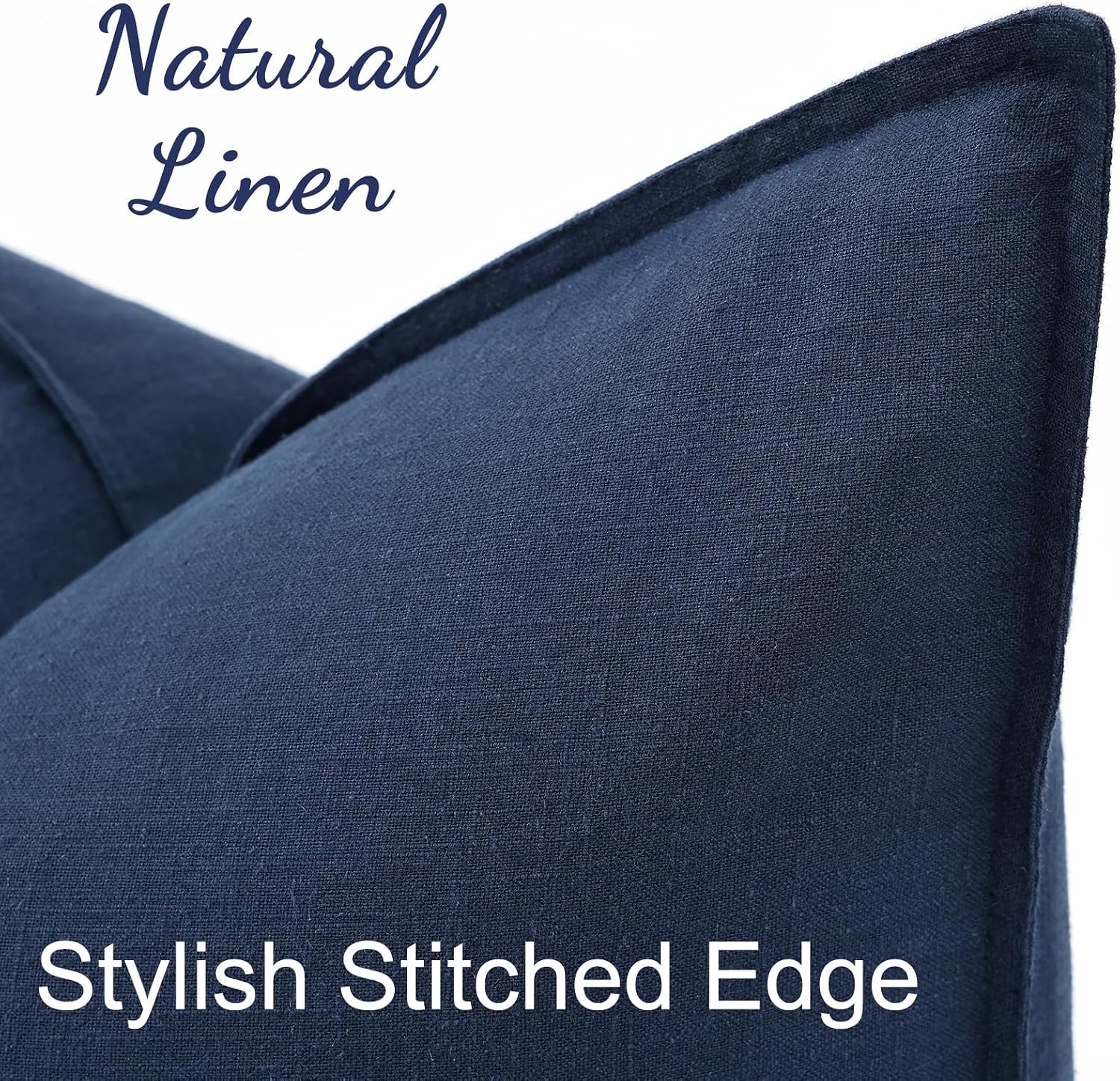 decorUhome Summer Decorative Linen Euro Sham Throw Pillow Covers 26x26 Inch Set of 2 Navy Blue Pillow Covers with Flange Edges Soft Farmhou…