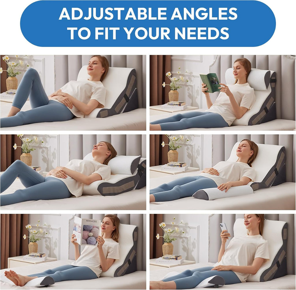 Ahpmeoa 3PCS Wedge Pillow Set for After Surgery, Back Pillow for Bed Sitting up, 10-in-1 Foam Wedge Pillow for Acid Reflux & Back, Post Su…