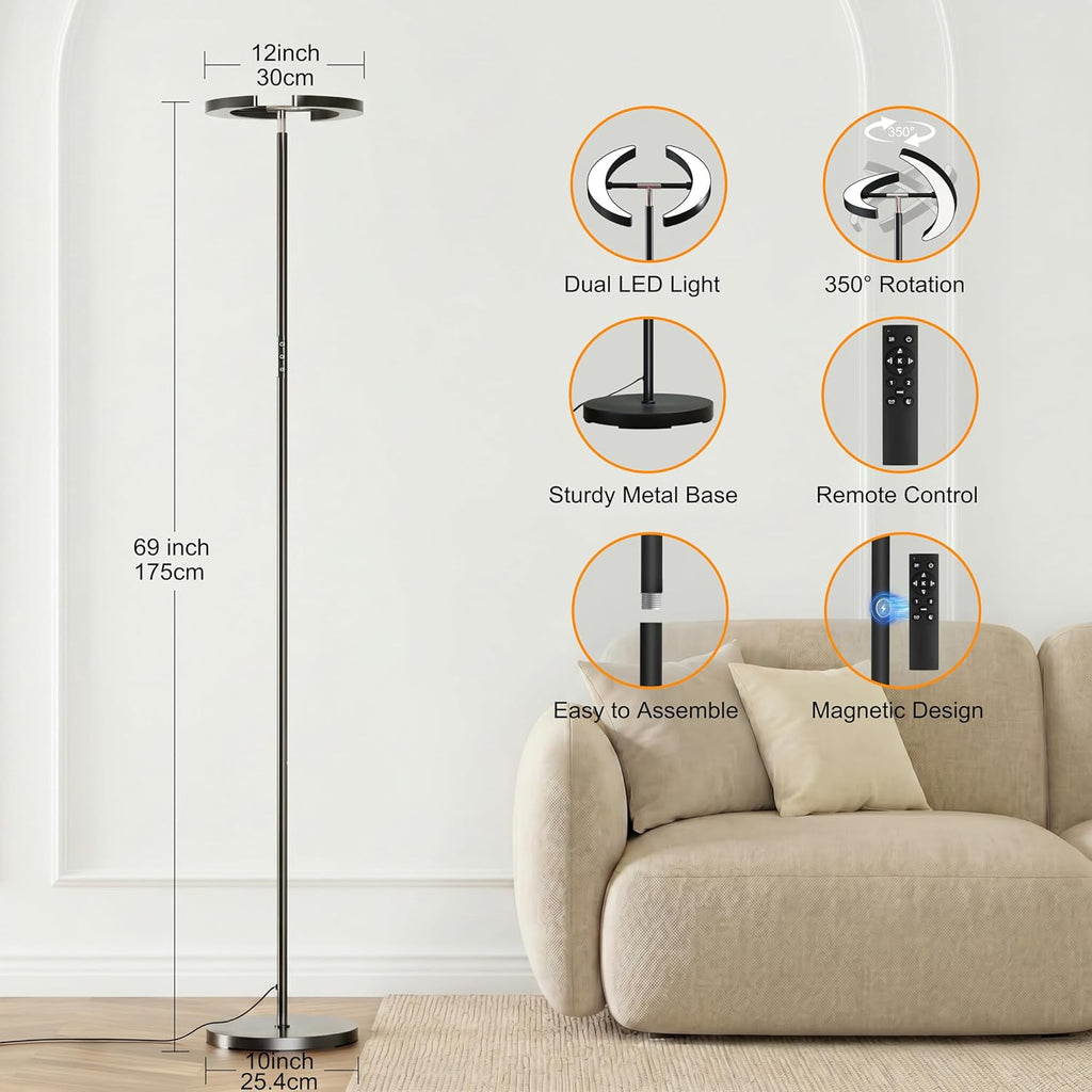 mukuxin Floor Lamp for Living Room, Floor Lamp with Remote Control & Touch Control, 36W 2600lm Standing Lamp with 2 Rotatable Light…