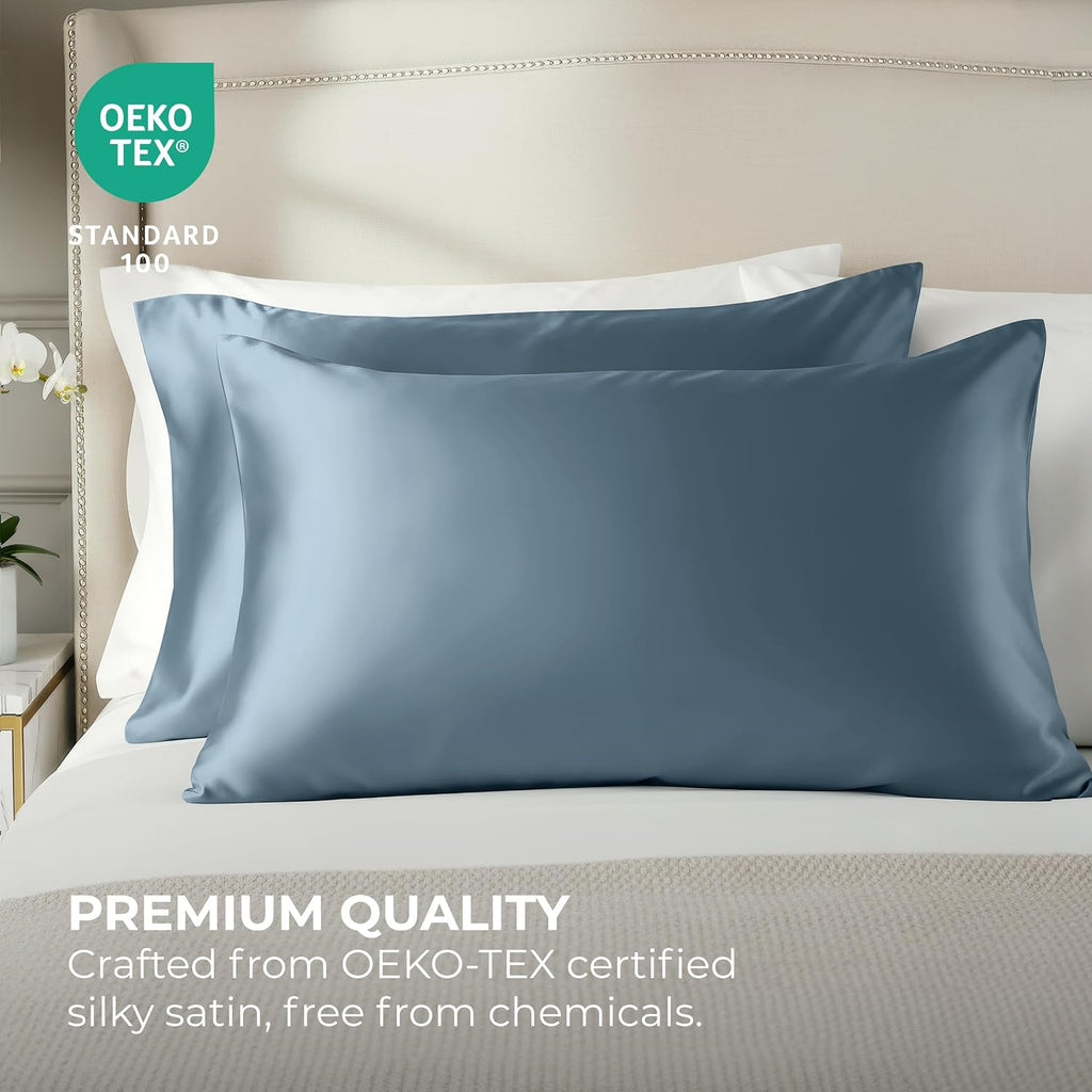 PureBedding Pure Bedding Satin Pillowcase 2 Pack - Queen Size (20"x30", SkyBlue) - Silky Pillow Cases for Hair and Skin - Satin Pillow Cove…
