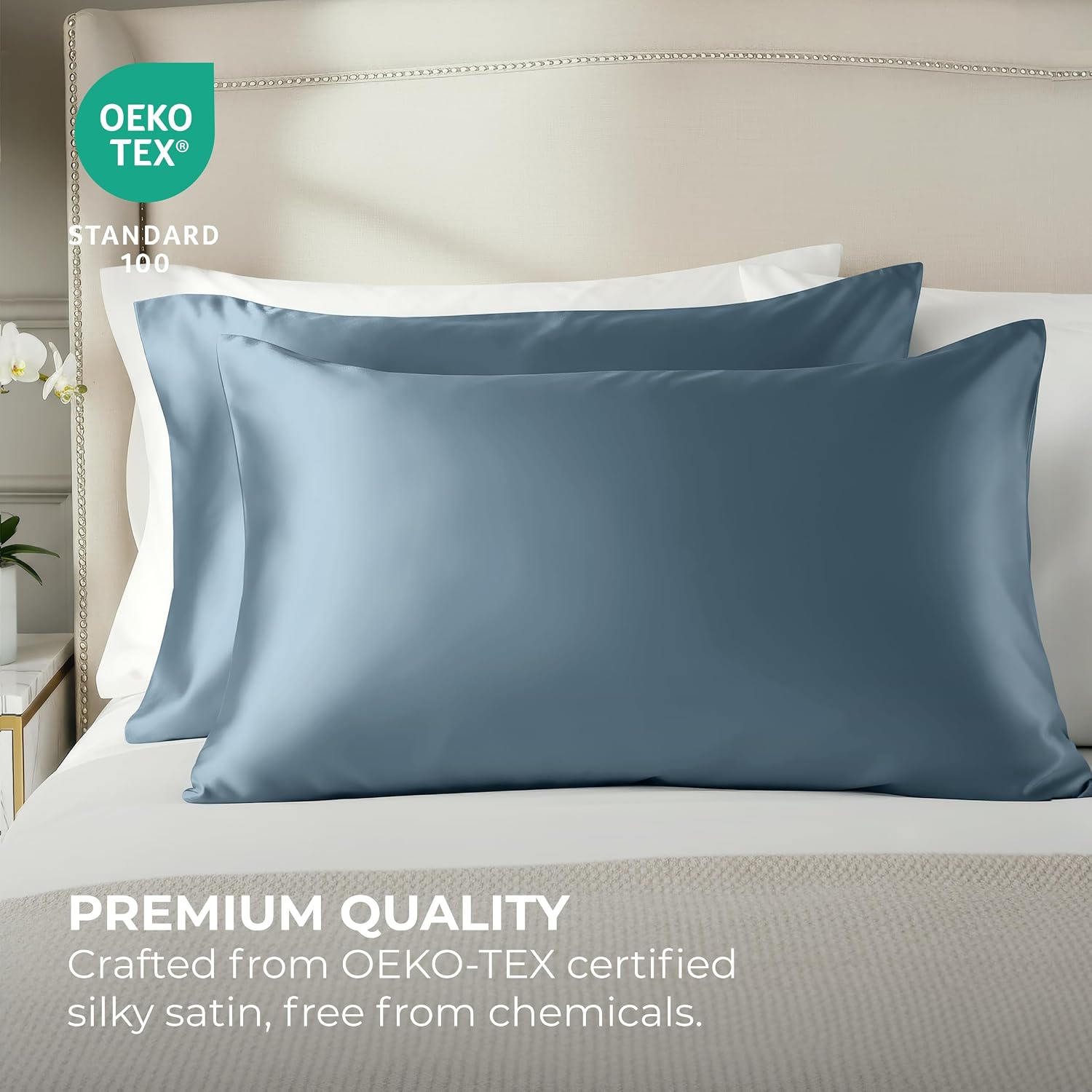 PureBedding Pure Bedding Satin Pillowcase 2 Pack - Queen Size (20"x30", SkyBlue) - Silky Pillow Cases for Hair and Skin - Satin Pillow Cove…