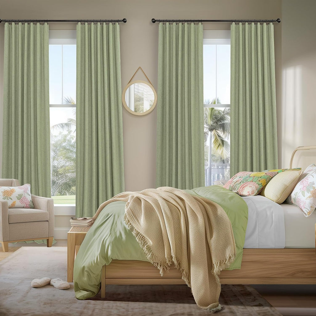 Pitalk Sage Green Boho Blackout Curtains for Bedroom Window 84 Inch Length 2 Panels Set Linen Textured Thermal Insulated Dark Out Room Dark…