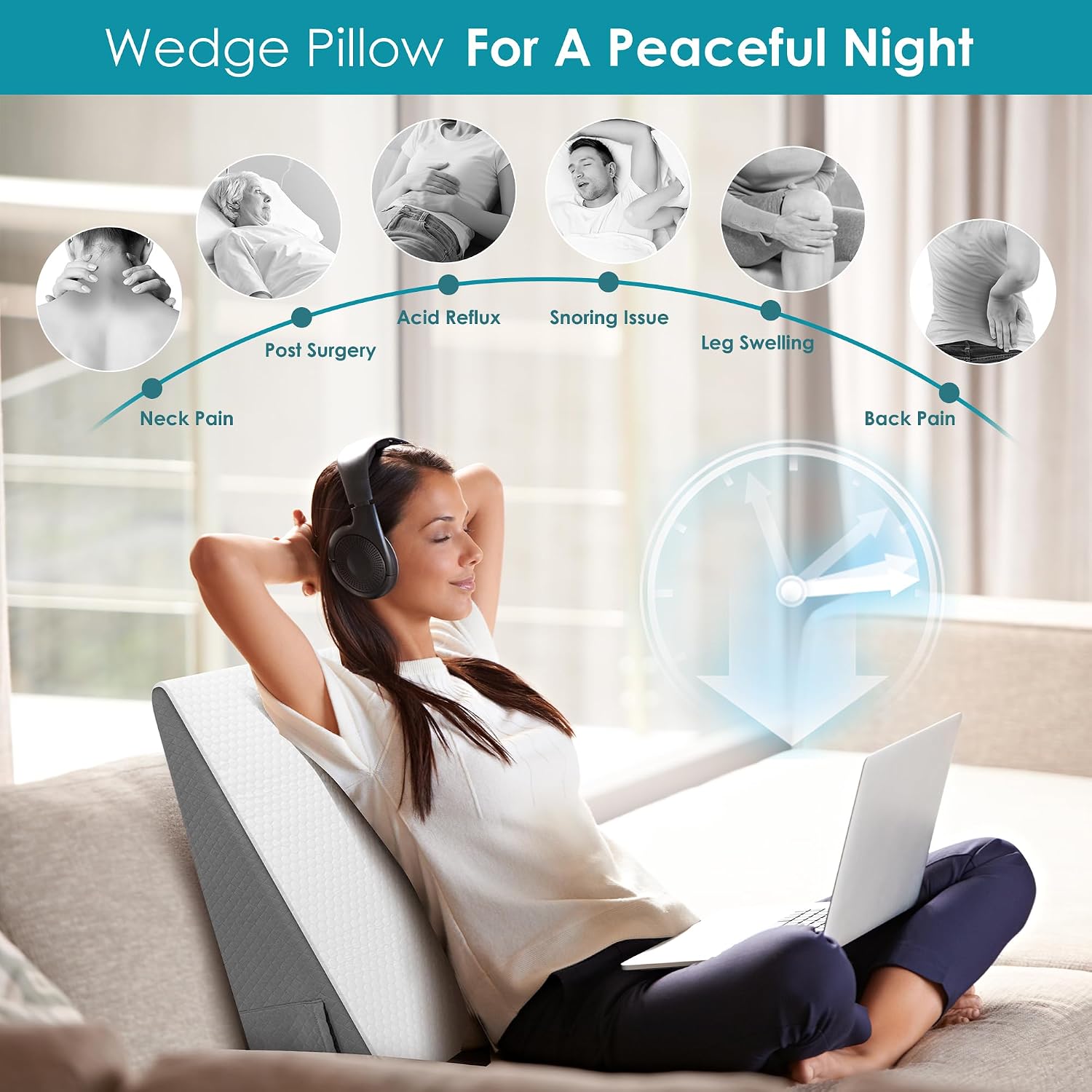 DiffPacky Sleeping Bed Wedge Pillow for Adults Seniors, 10 inch Cooling Memory Foam Incline Pillow Wedge for Head, Neck & Back Suppo…