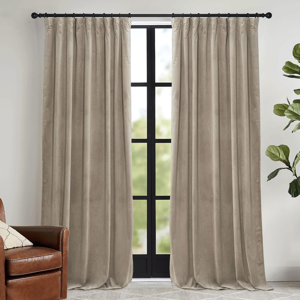 Rybhome RYB HOME Camel Beige Velvet Curtains for Bedroom Living Room, Thermal Insulated Privacy UV Heat Blocking Luxurious Drapes for Nurse…