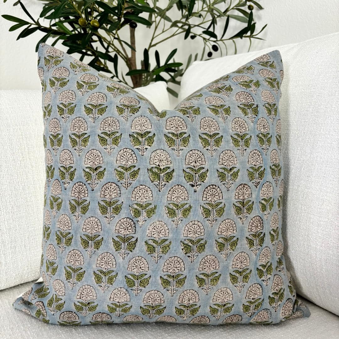 LineandLoop Linen Throw Pillow Covers 20x20 inch Floral Pillows Stripe Spring Decorative Pillow Covers for Living Room, Bedroom 0 Count 2 i…