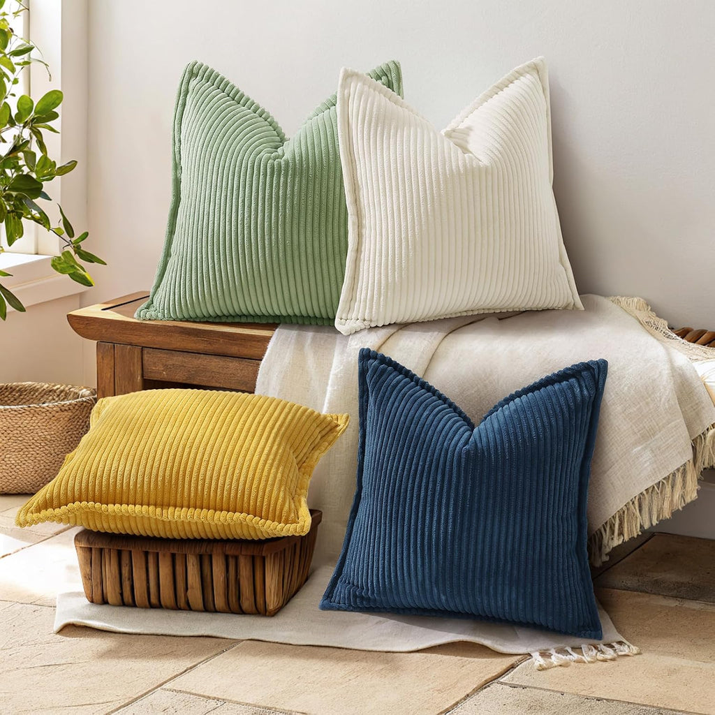 decorUhome Summer Corduroy Navy Blue Euro Sham Throw Pillow Covers 26x26 Set of 2 Decorative Soft Boho Farmhouse Couch Pillow Covers for Li…