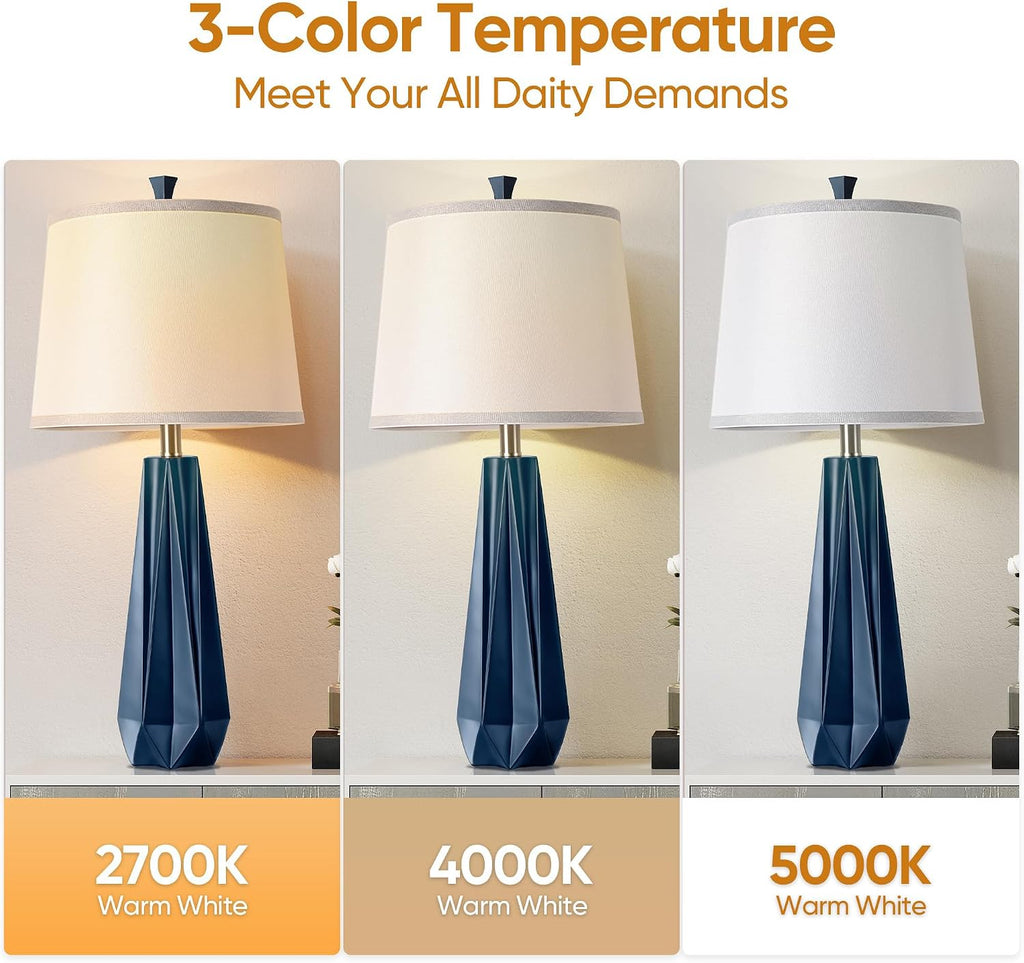 WIHTU 3 Color Temperature Table Lamps Set of 2, 27'' Navy Blue Modern Table Lamp for Living Room, Beside Lamp with Linen Shade, Resin…