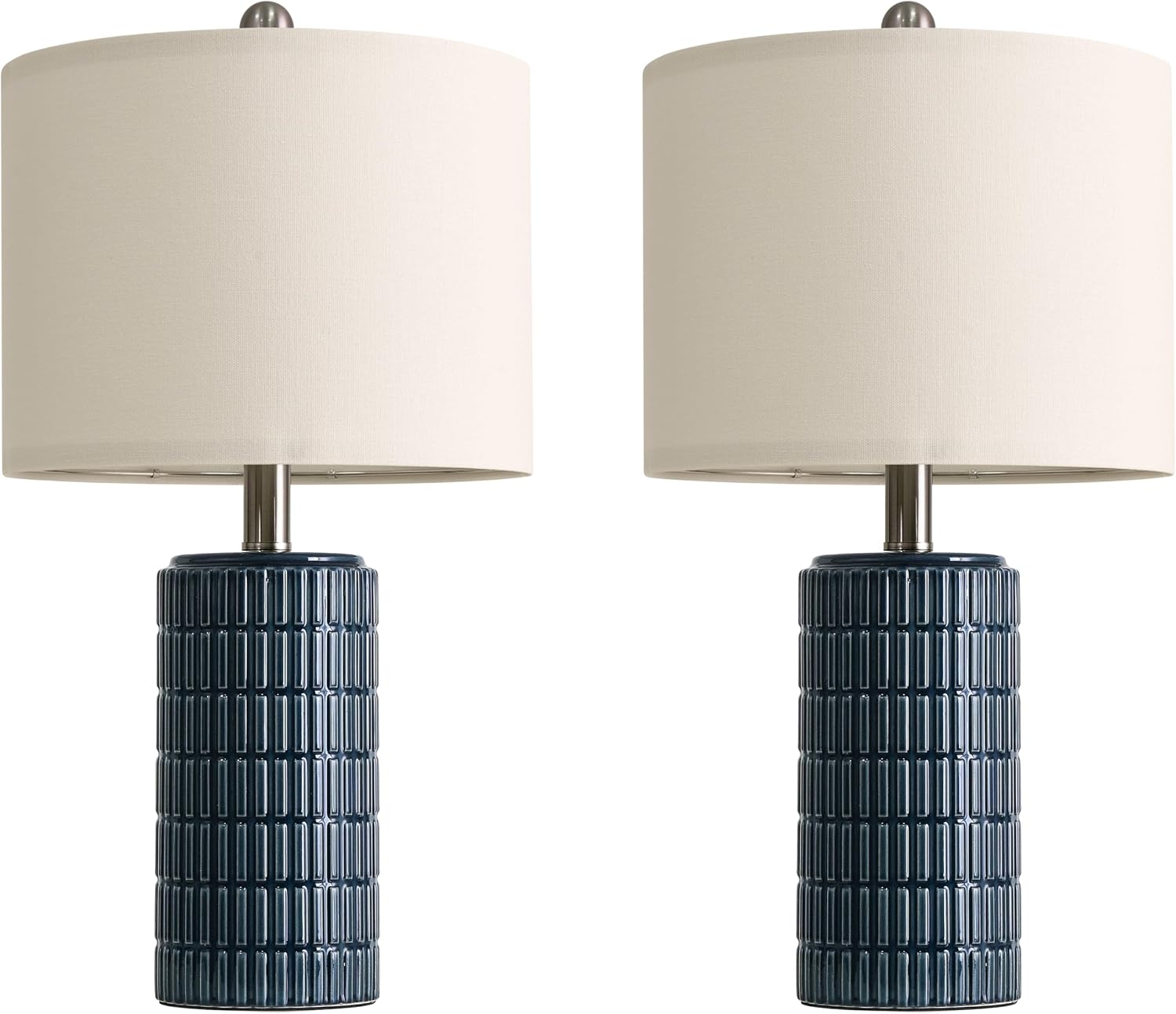 PoKat 20.75" Small Blue Table Lamps, Farmhouse Bedside Lamps for Bedroom Set of 2, Ceramic End Table Lamps for Night Stands Living Room…